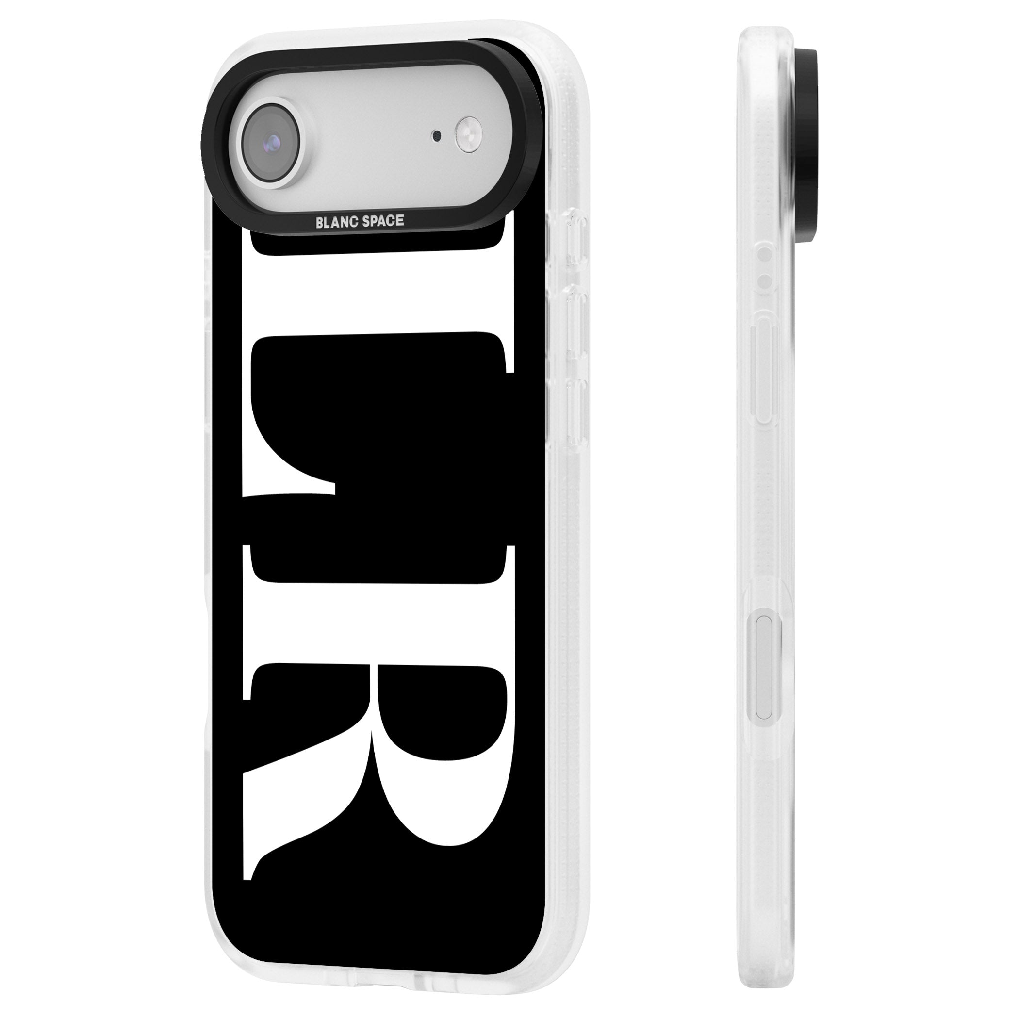 Personalised White & Black Letters iPhone 17 Air Impact Air Clear Phone Case Side Profile