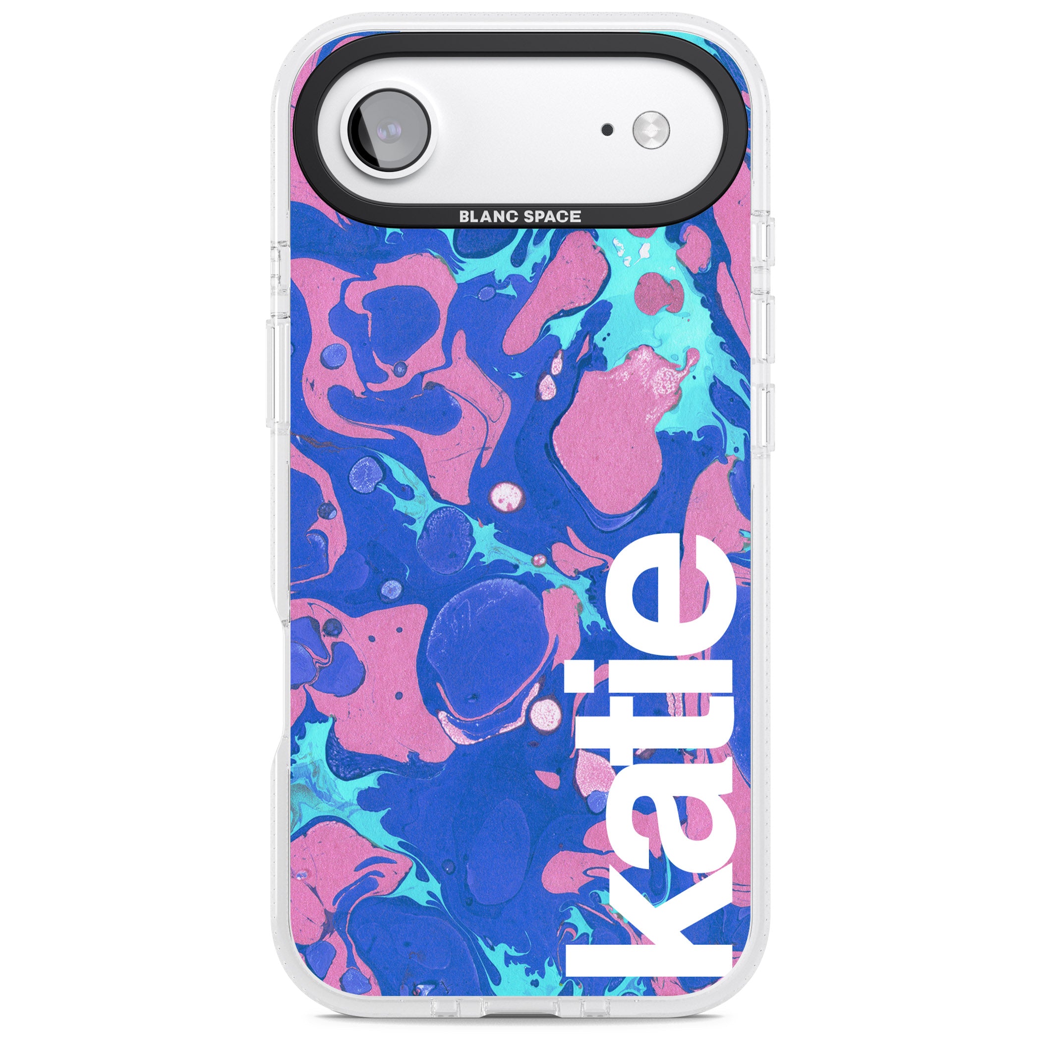 Personalised Navy & Turquoise Marbled iPhone 17 Air Impact Air Clear Phone Case