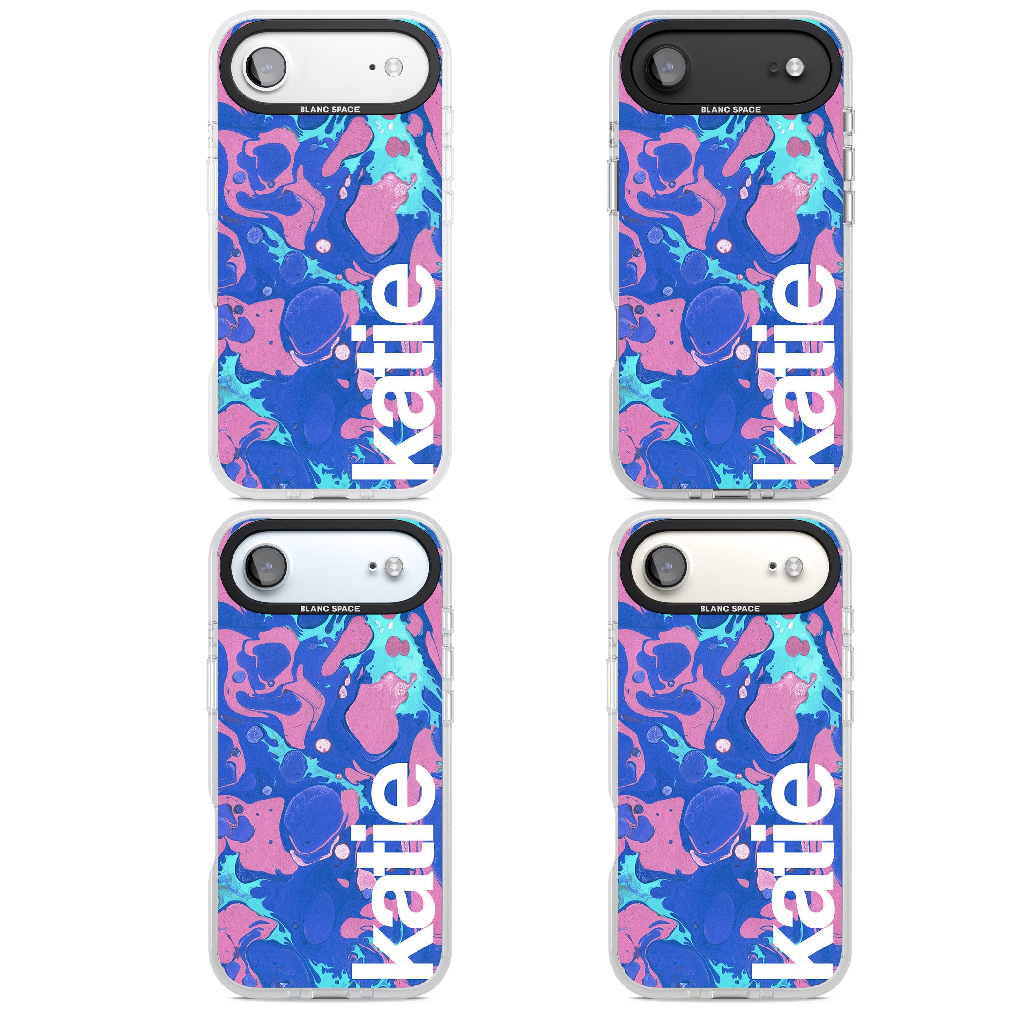Personalised Navy & Turquoise Marbled iPhone 17 Air Impact Air Clear Phone Case APT Impact Protection