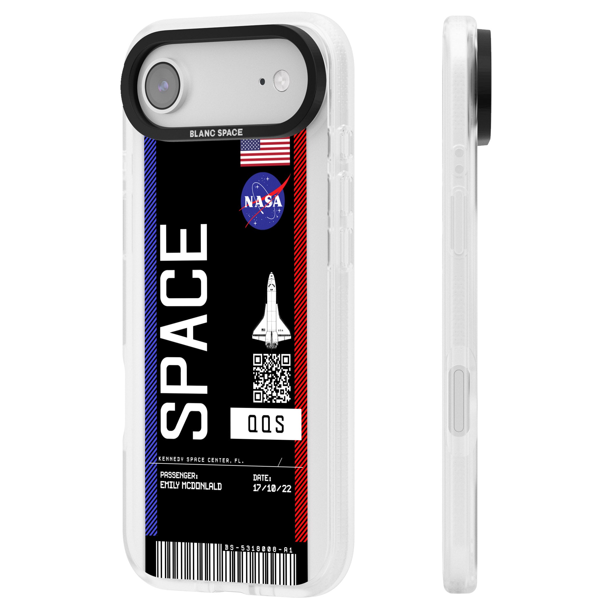 Personalised Nasa Boarding Pass (Dark) iPhone 17 Air Impact Air Clear Phone Case Side Profile