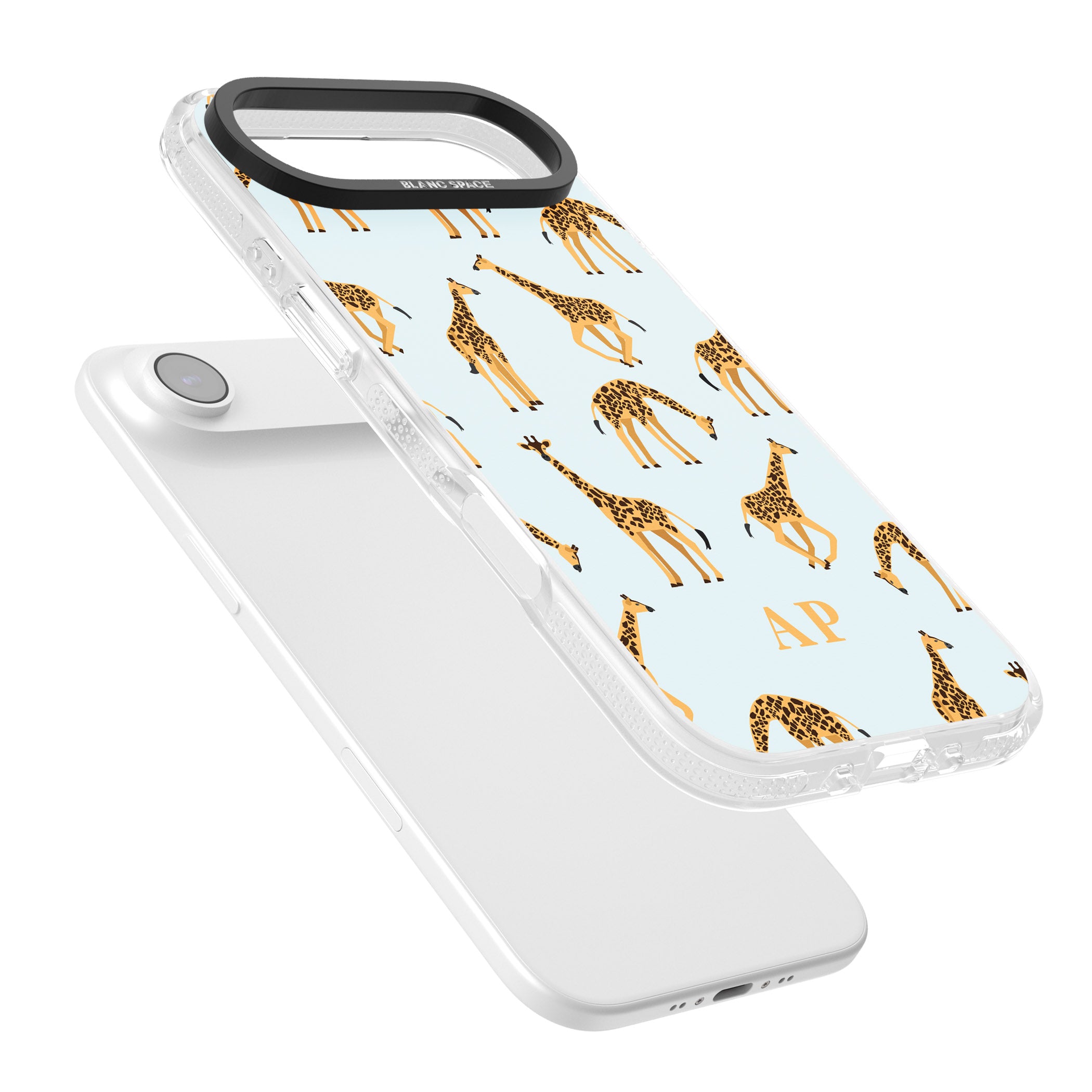 Personalised Safari Giraffe Pattern On Blue iPhone 17 Air Impact Air Clear Phone Case Colours