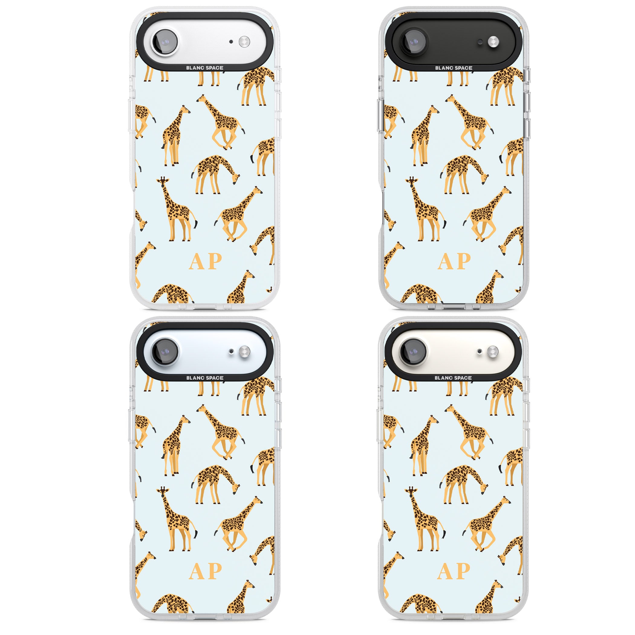 Personalised Safari Giraffe Pattern On Blue iPhone 17 Air Impact Air Clear Phone Case APT Impact Protection