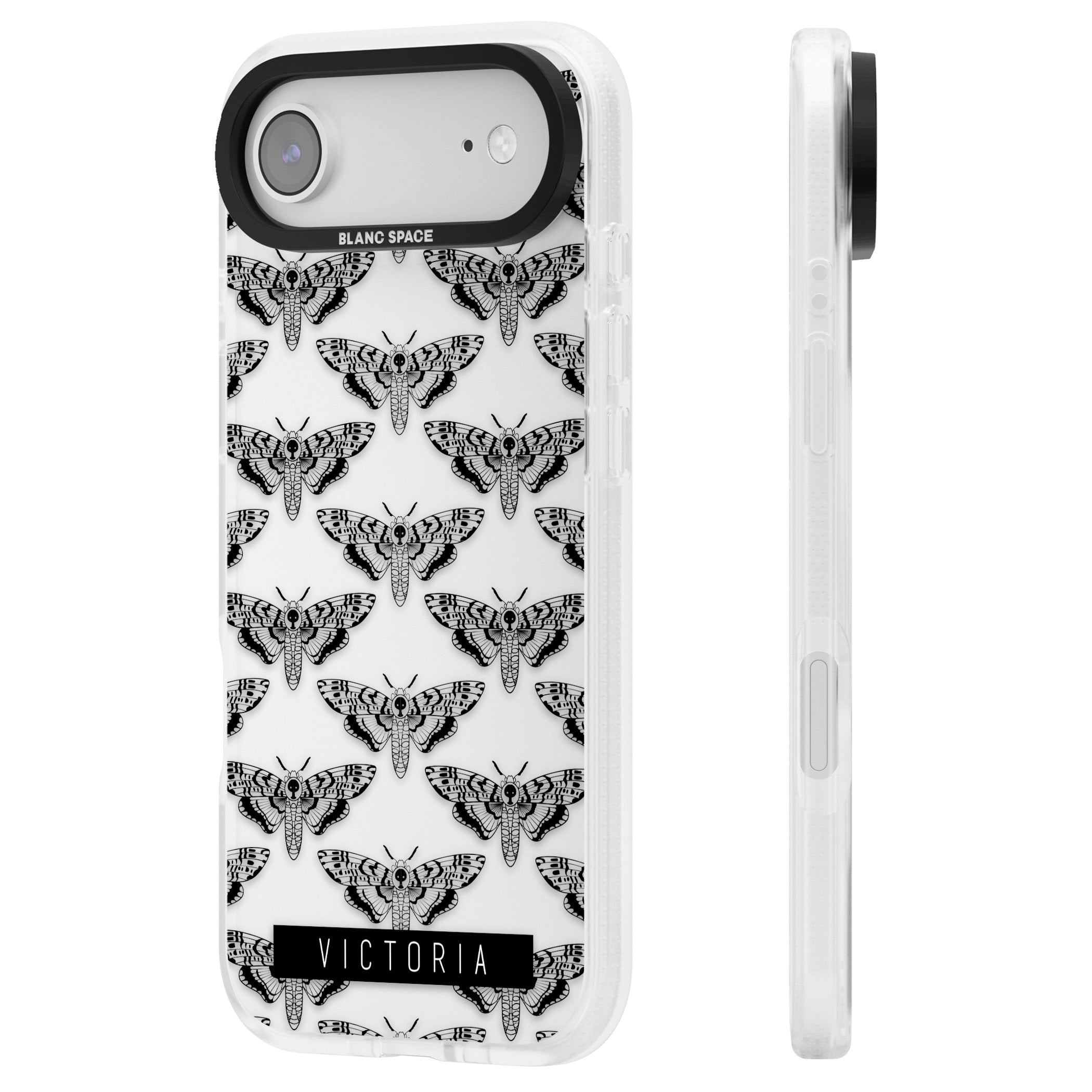 Personalised Hawk Moth Pattern iPhone 17 Air Impact Air Clear Phone Case Side Profile