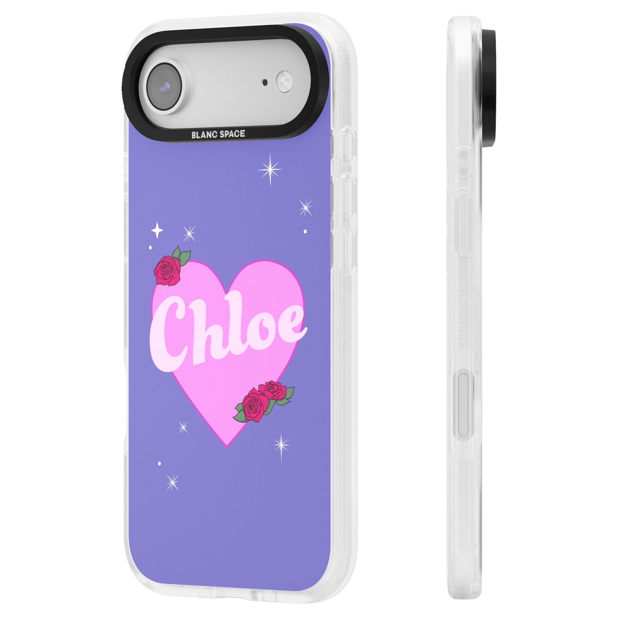 Personalised Glamorous Love Heart iPhone 17 Air Impact Air Clear Phone Case Side Profile
