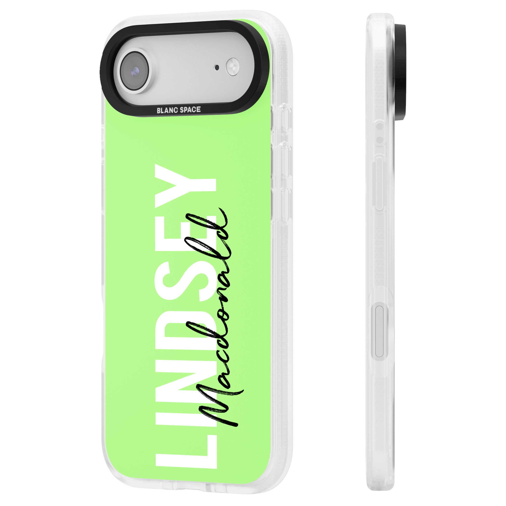 Personalised Bold Name: Lime iPhone 17 Air Impact Air Clear Phone Case Side Profile