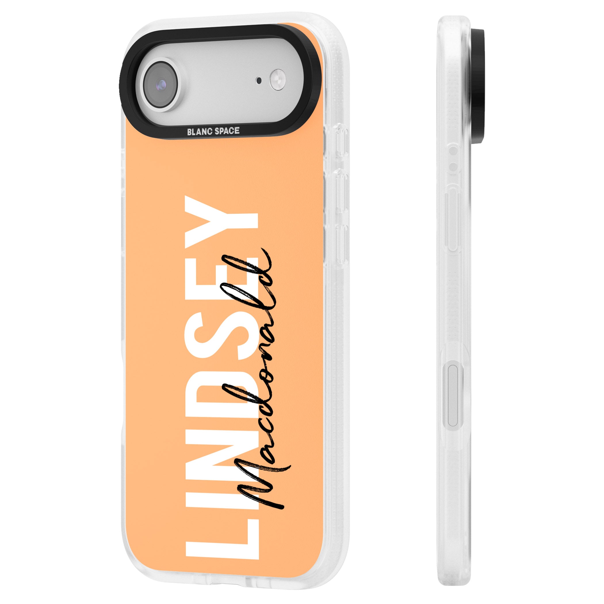 Personalised Bold Name: Peach iPhone 17 Air Impact Air Clear Phone Case Side Profile