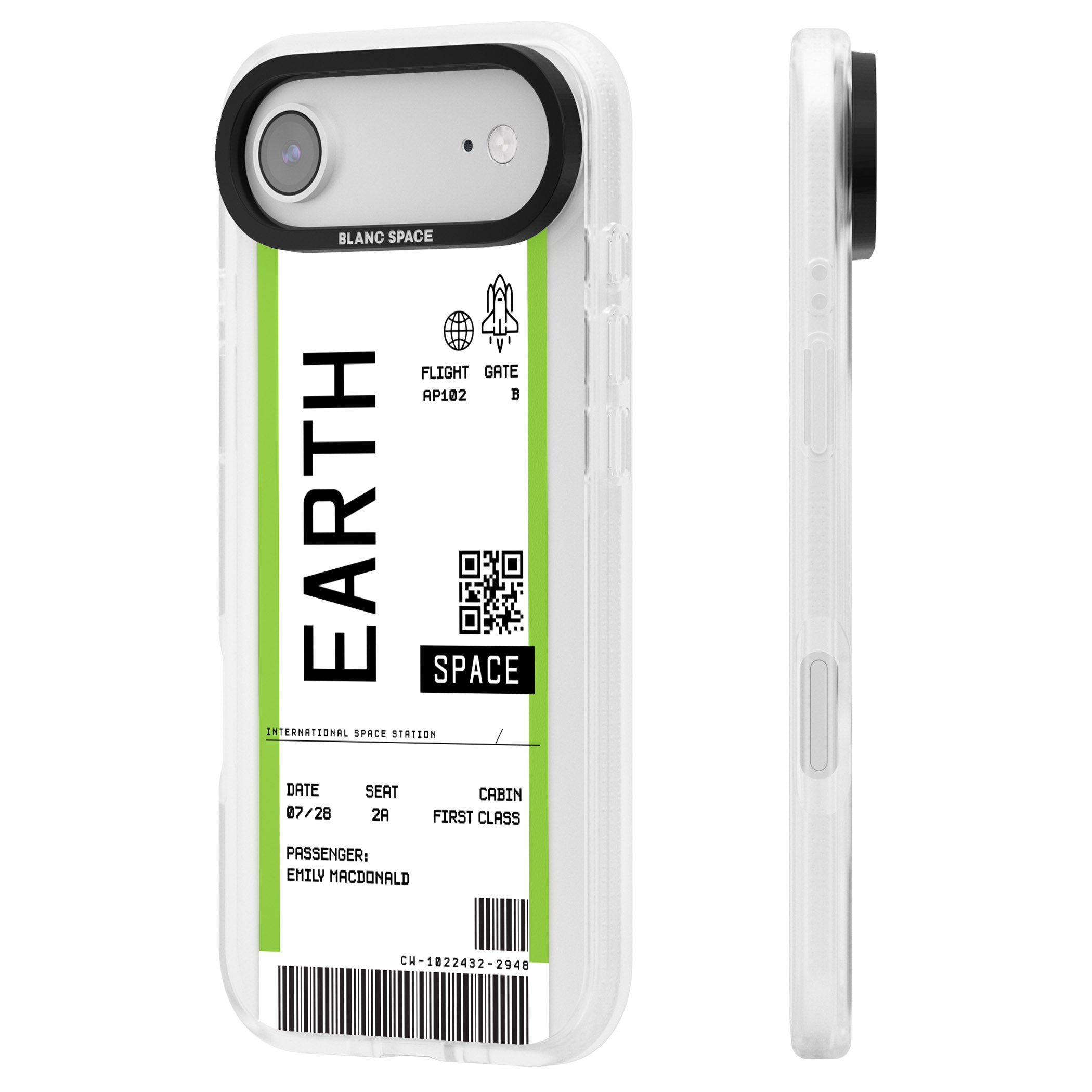 Personalised Earth Travel Ticket iPhone 17 Air Impact Air Clear Phone Case Side Profile
