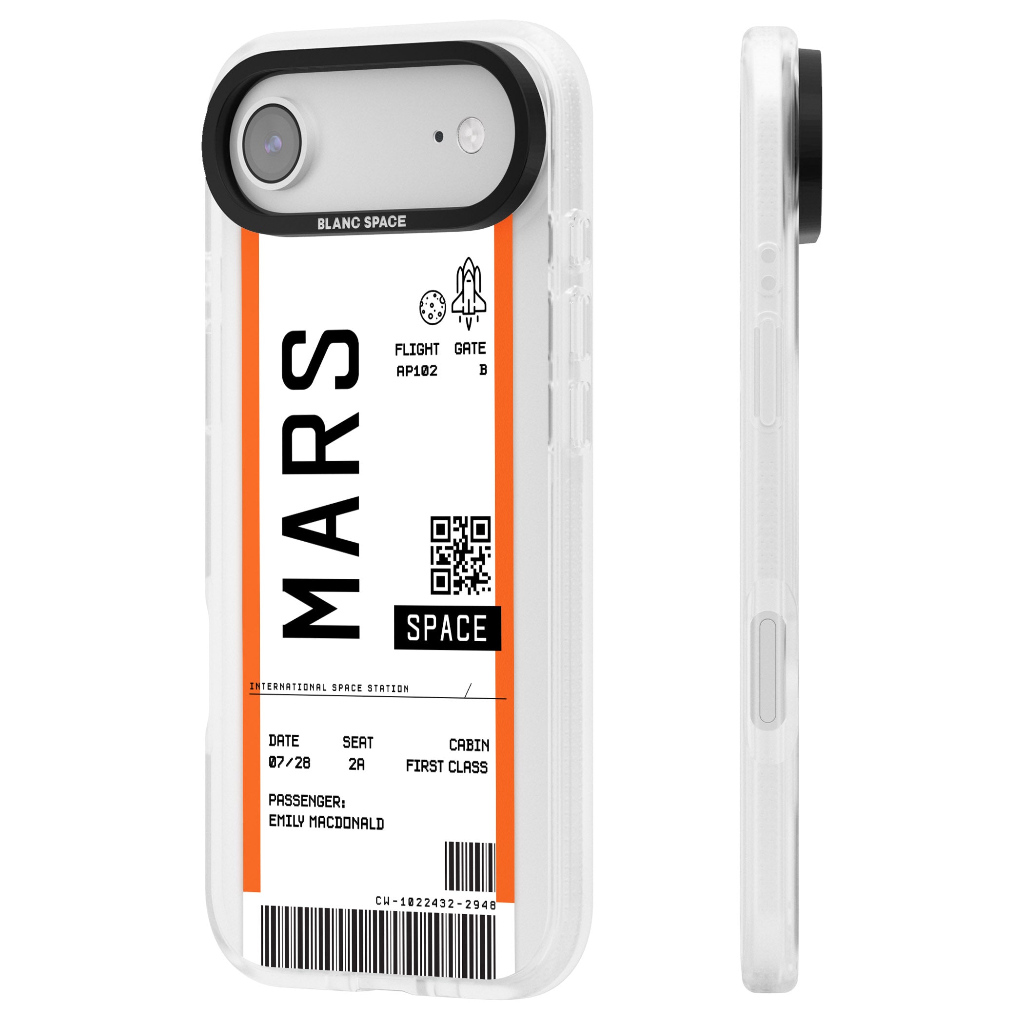 Personalised Mars Travel Ticket iPhone 17 Air Impact Air Clear Phone Case Side Profile