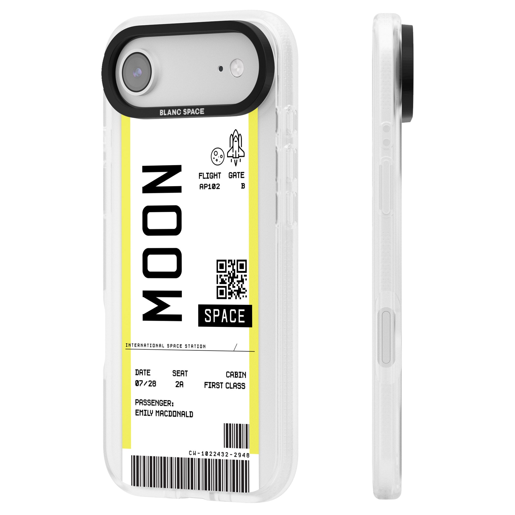 Personalised Moon Travel Ticket iPhone 17 Air Impact Air Clear Phone Case Side Profile
