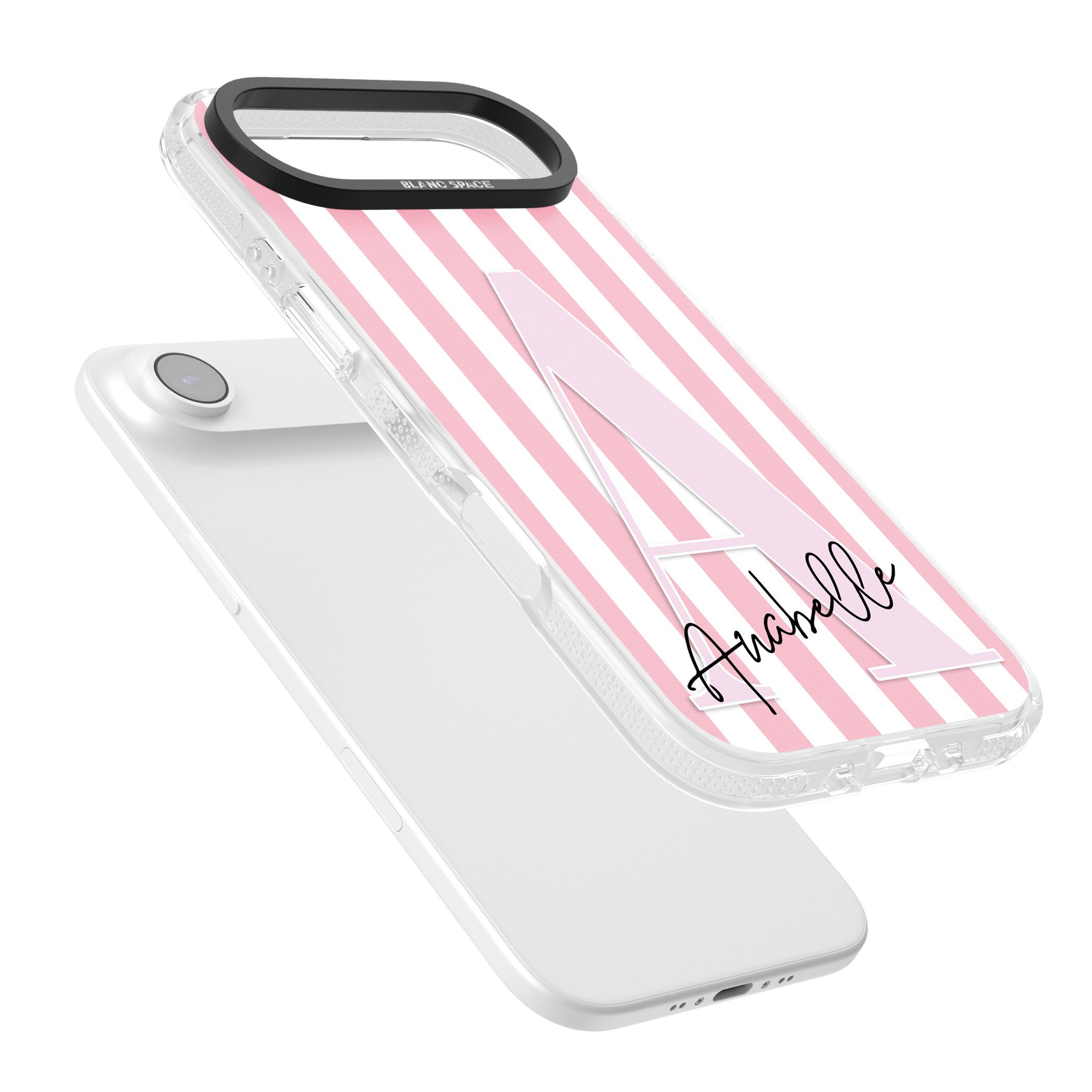 Personalised Pink Stripes & Monogram iPhone 17 Air Impact Air Clear Phone Case Colours