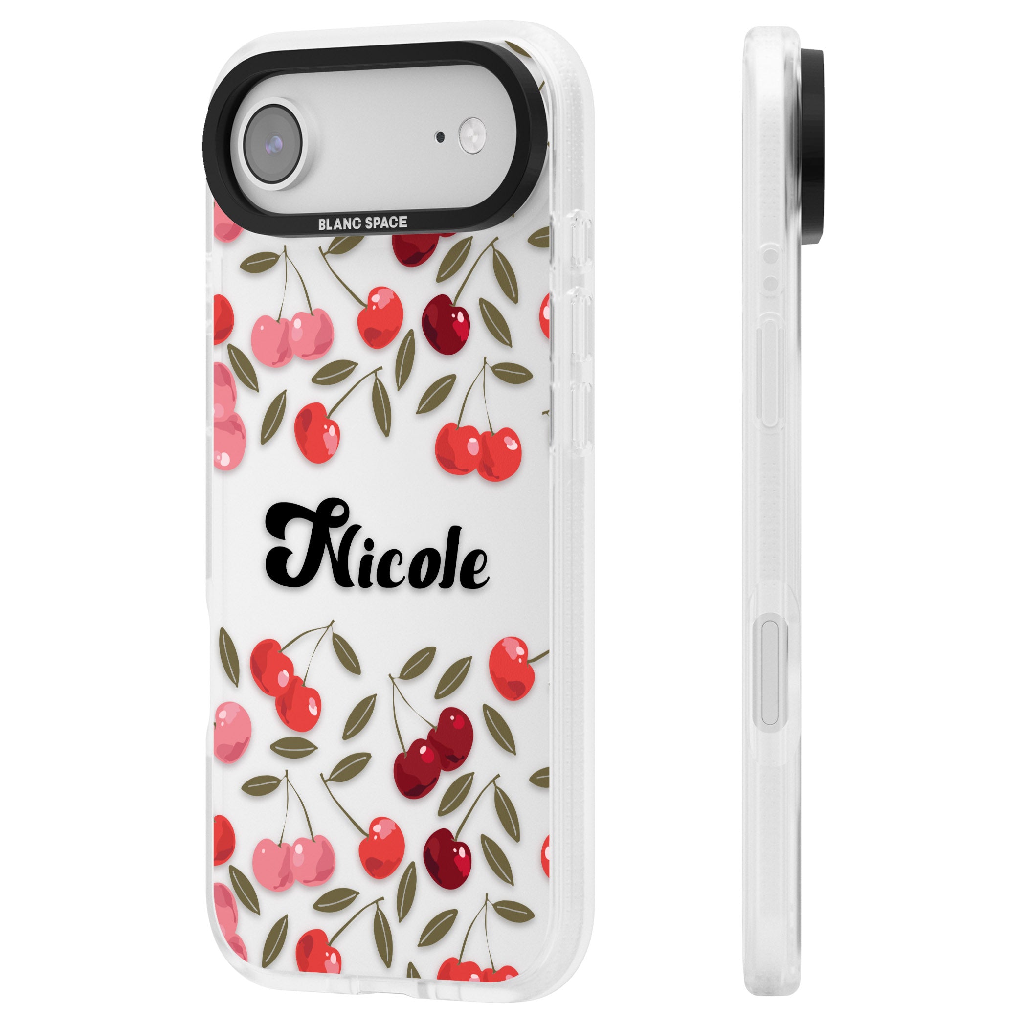 Personalised Cherry Pattern iPhone 17 Air Impact Air Clear Phone Case Side Profile