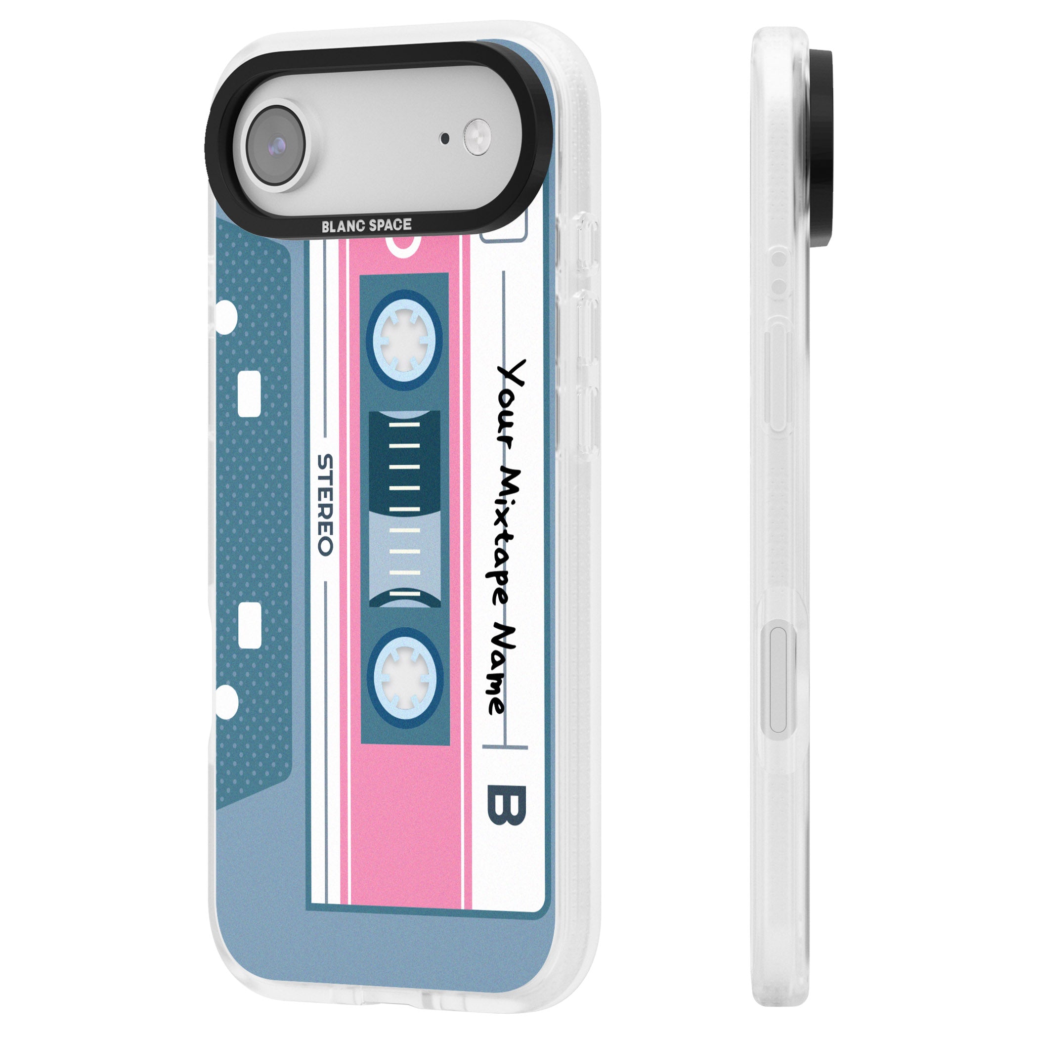 Personalised Retro Cassette Mixtape iPhone 17 Air Impact Air Clear Phone Case Side Profile