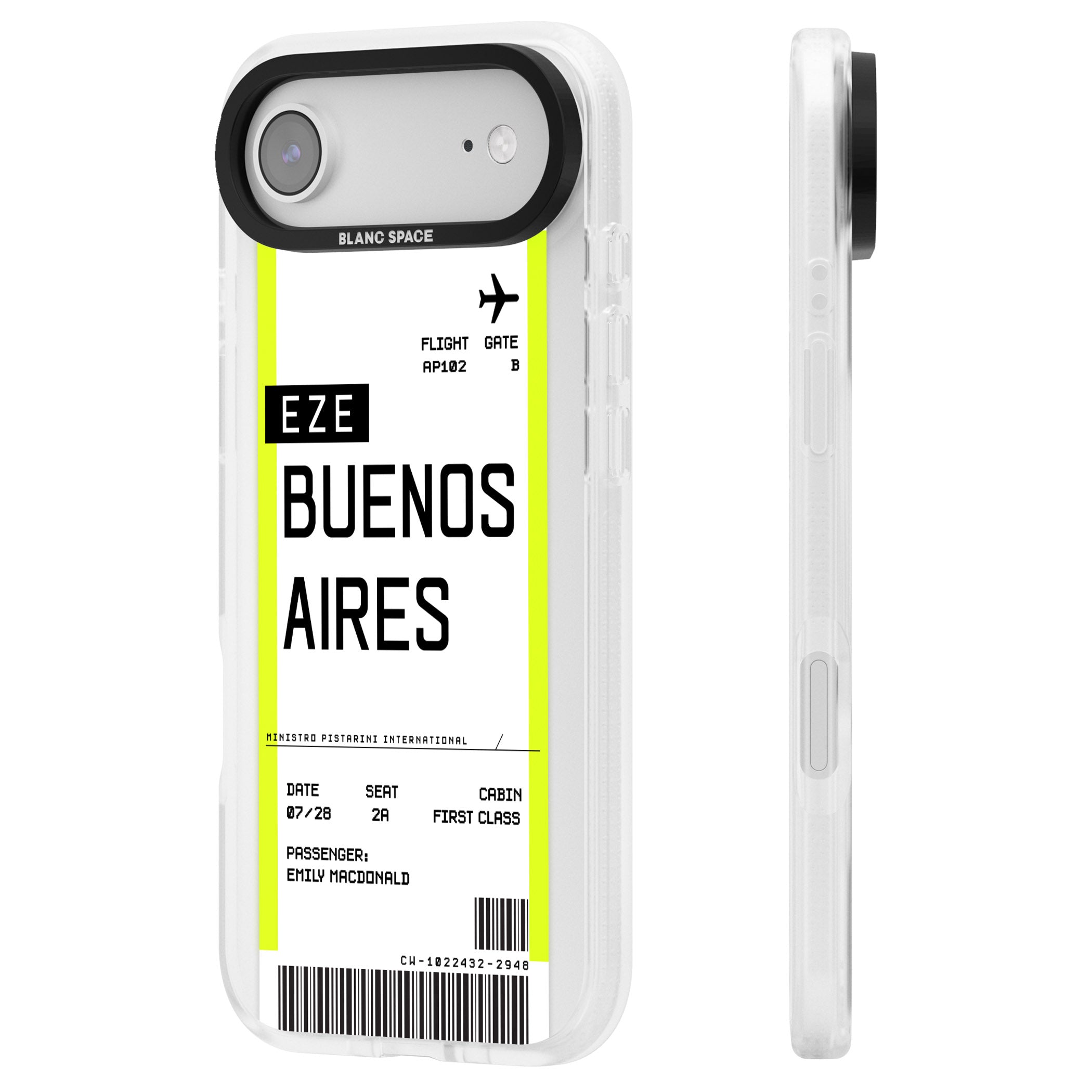 Personalised Buenos Aires Boarding Pass iPhone 17 Air Impact Air Clear Phone Case Side Profile