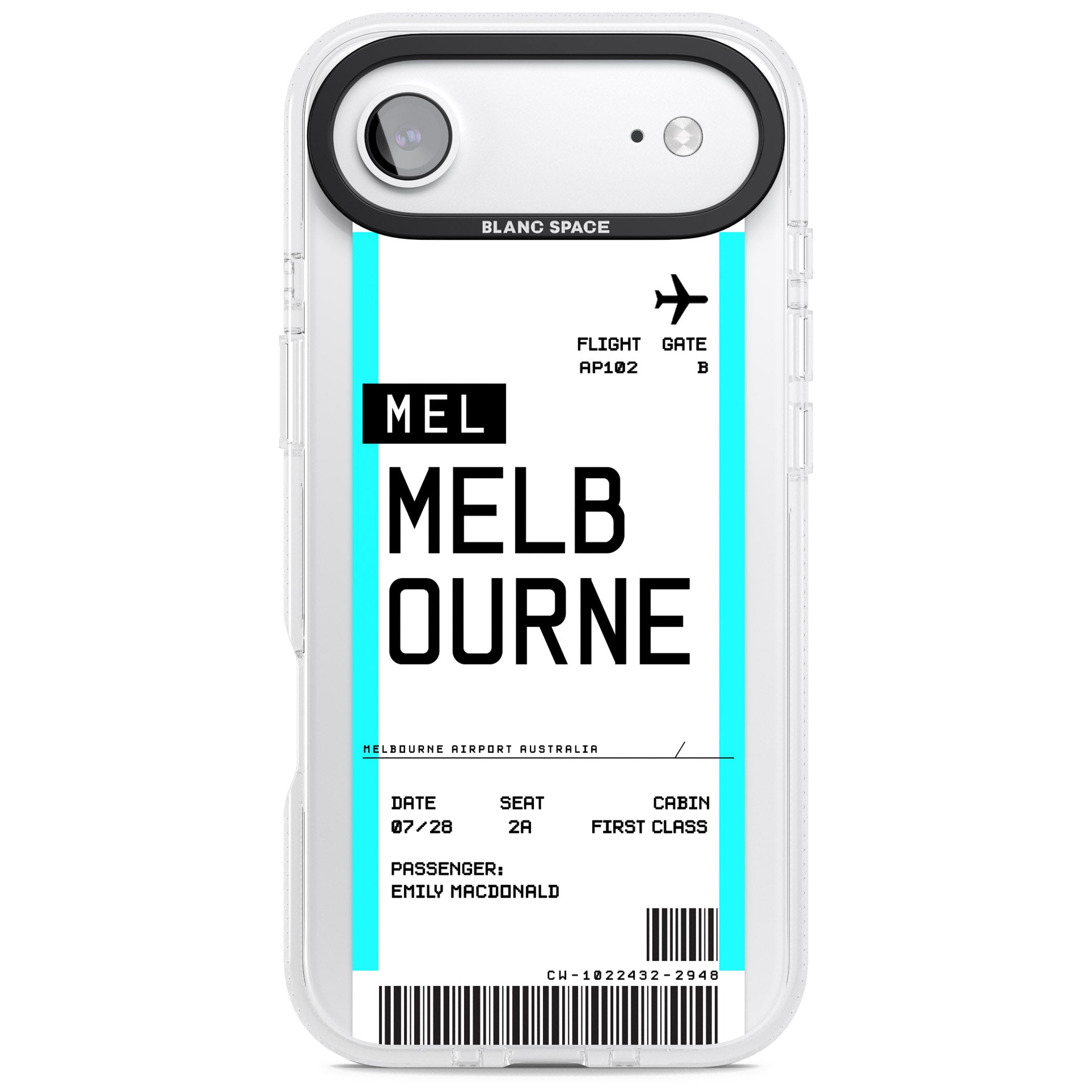 Personalised Melbourne Boarding Pass iPhone 17 Air Impact Air Clear Phone Case
