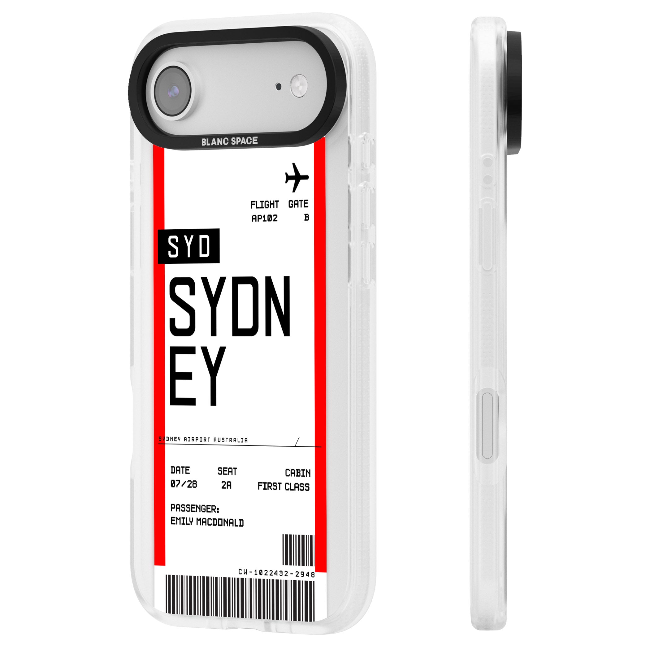Personalised Sydney Boarding Pass iPhone 17 Air Impact Air Clear Phone Case Side Profile