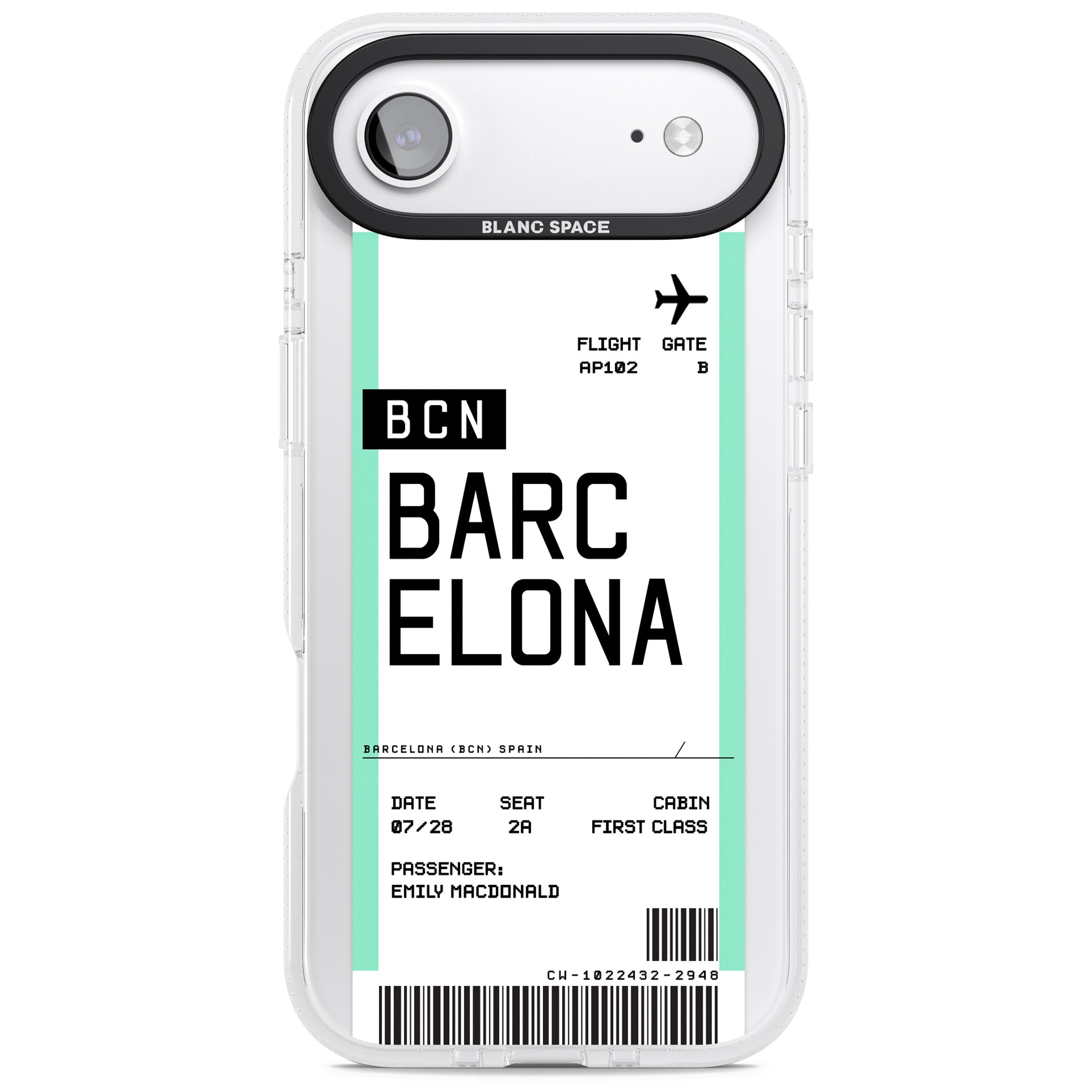 Personalised Barcelona Boarding Pass iPhone 17 Air Impact Air Clear Phone Case