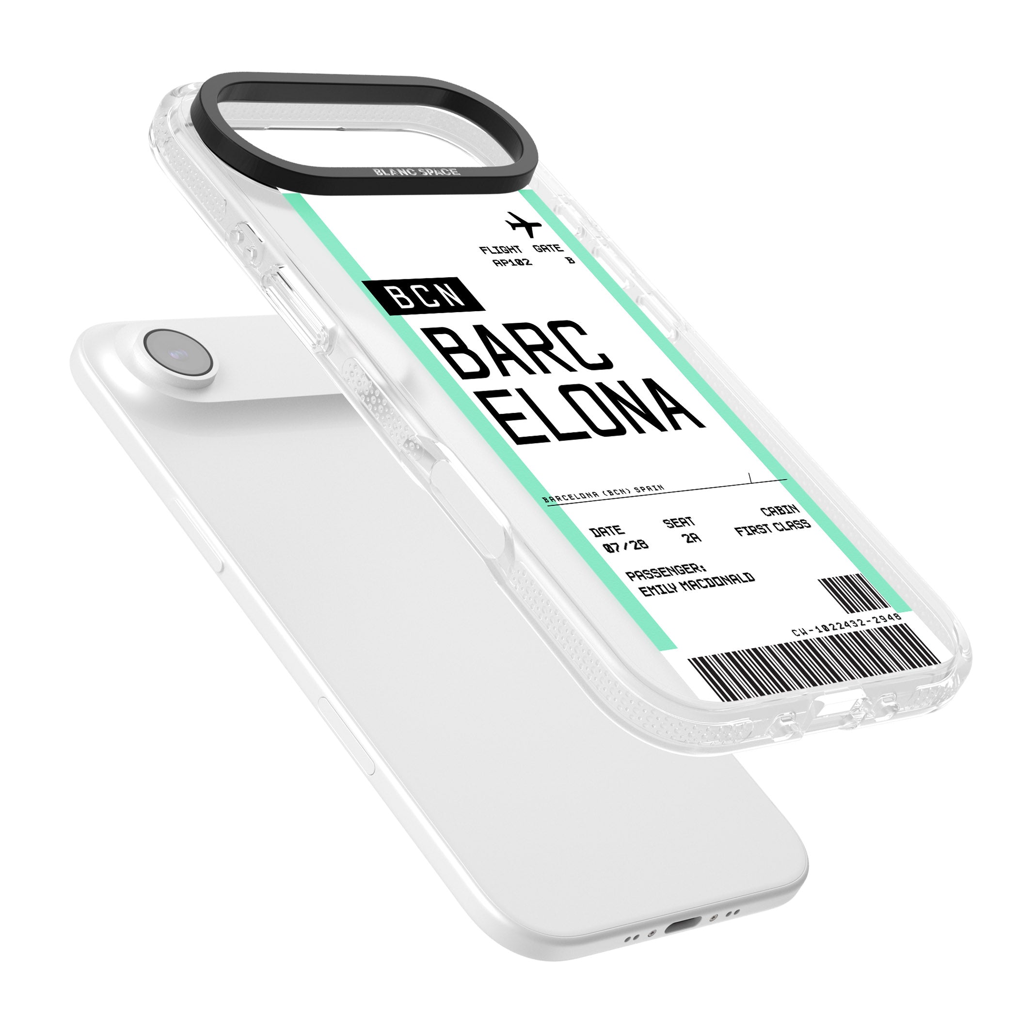 Personalised Barcelona Boarding Pass iPhone 17 Air Impact Air Clear Phone Case Colours
