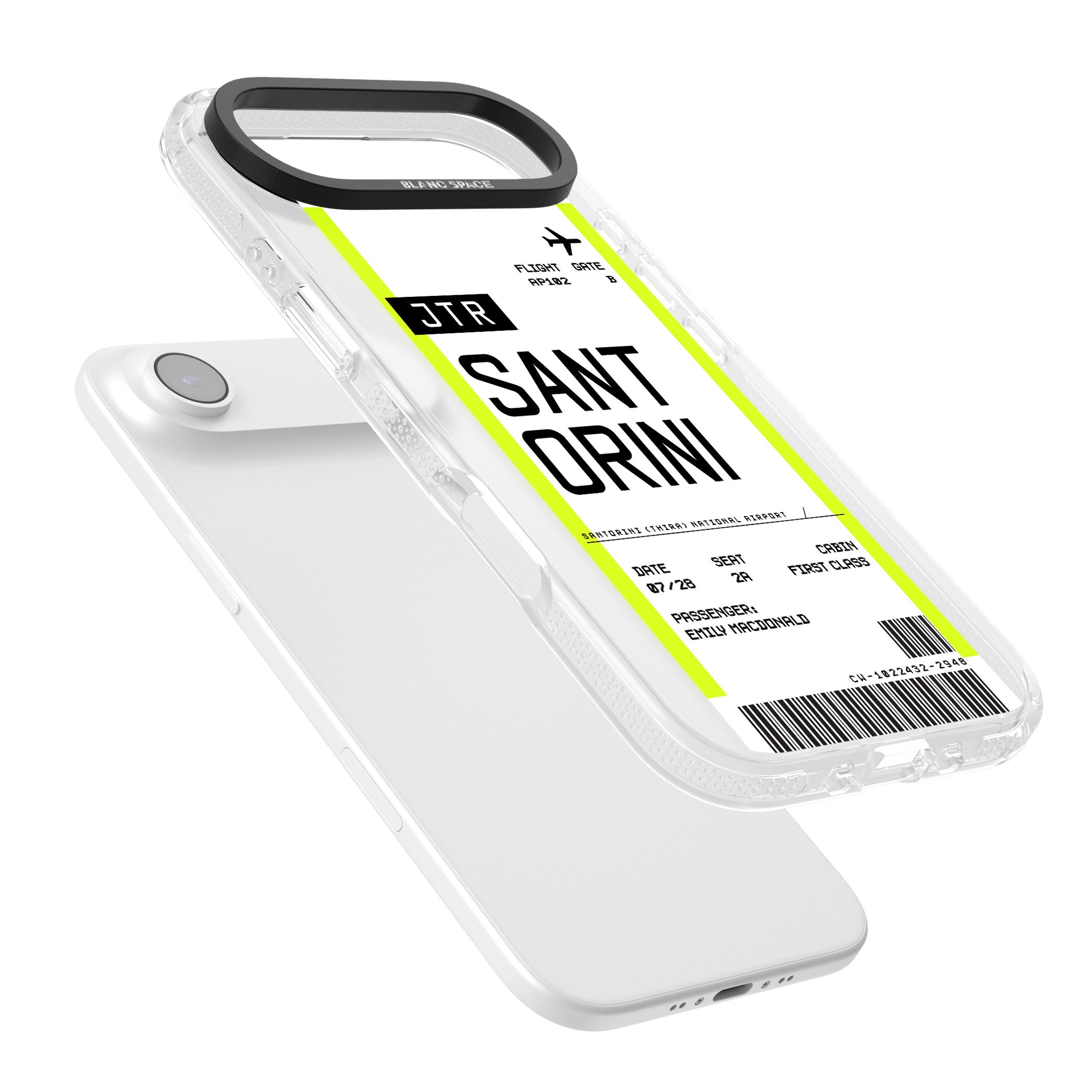 Personalised Santorini Boarding Pass iPhone 17 Air Impact Air Clear Phone Case Colours