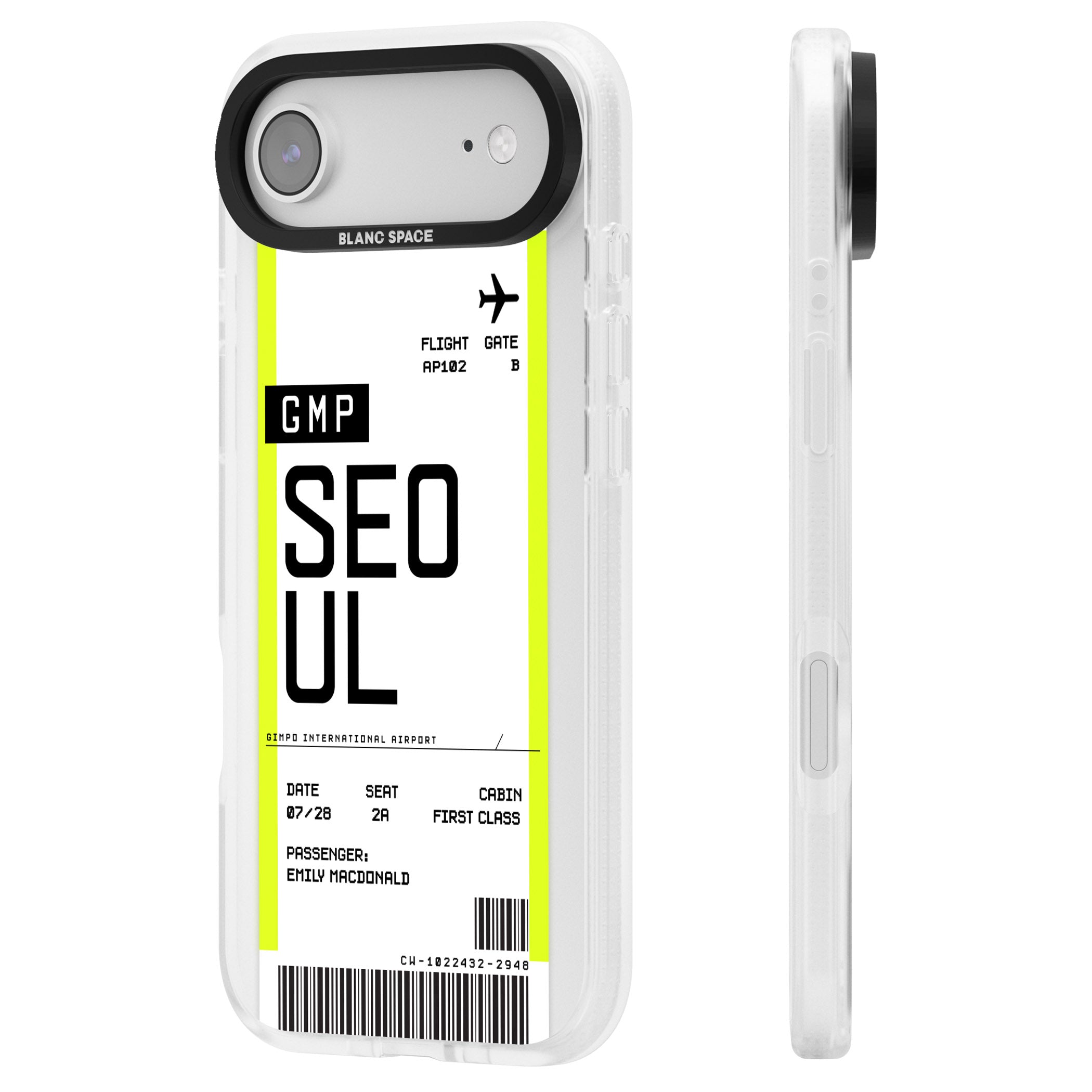 Personalised Seoul Boarding Pass iPhone 17 Air Impact Air Clear Phone Case Side Profile