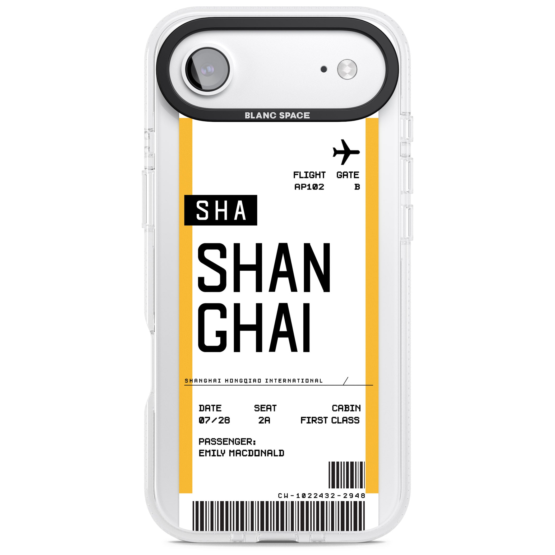 Personalised Shanghai Boarding Pass iPhone 17 Air Impact Air Clear Phone Case