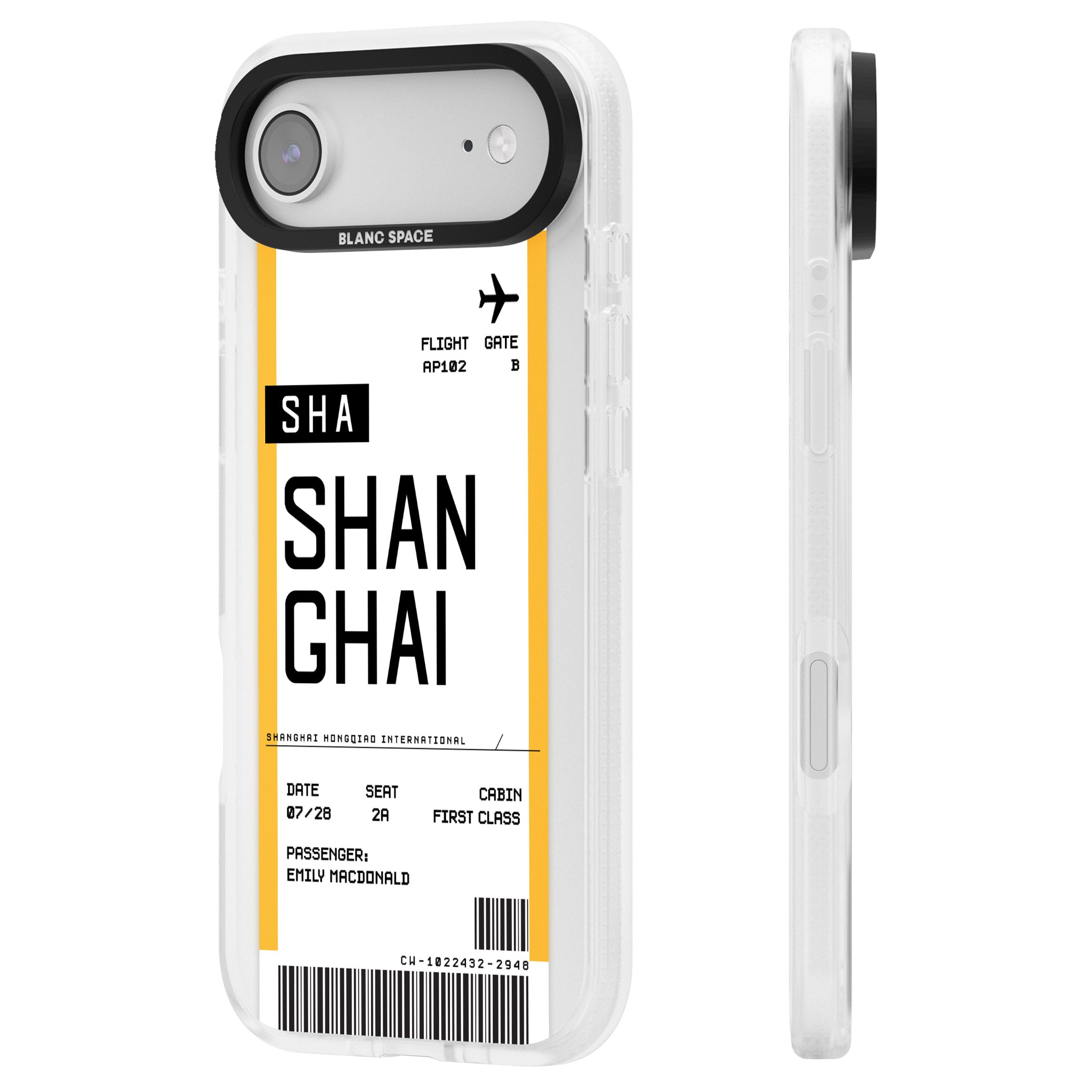 Personalised Shanghai Boarding Pass iPhone 17 Air Impact Air Clear Phone Case Side Profile