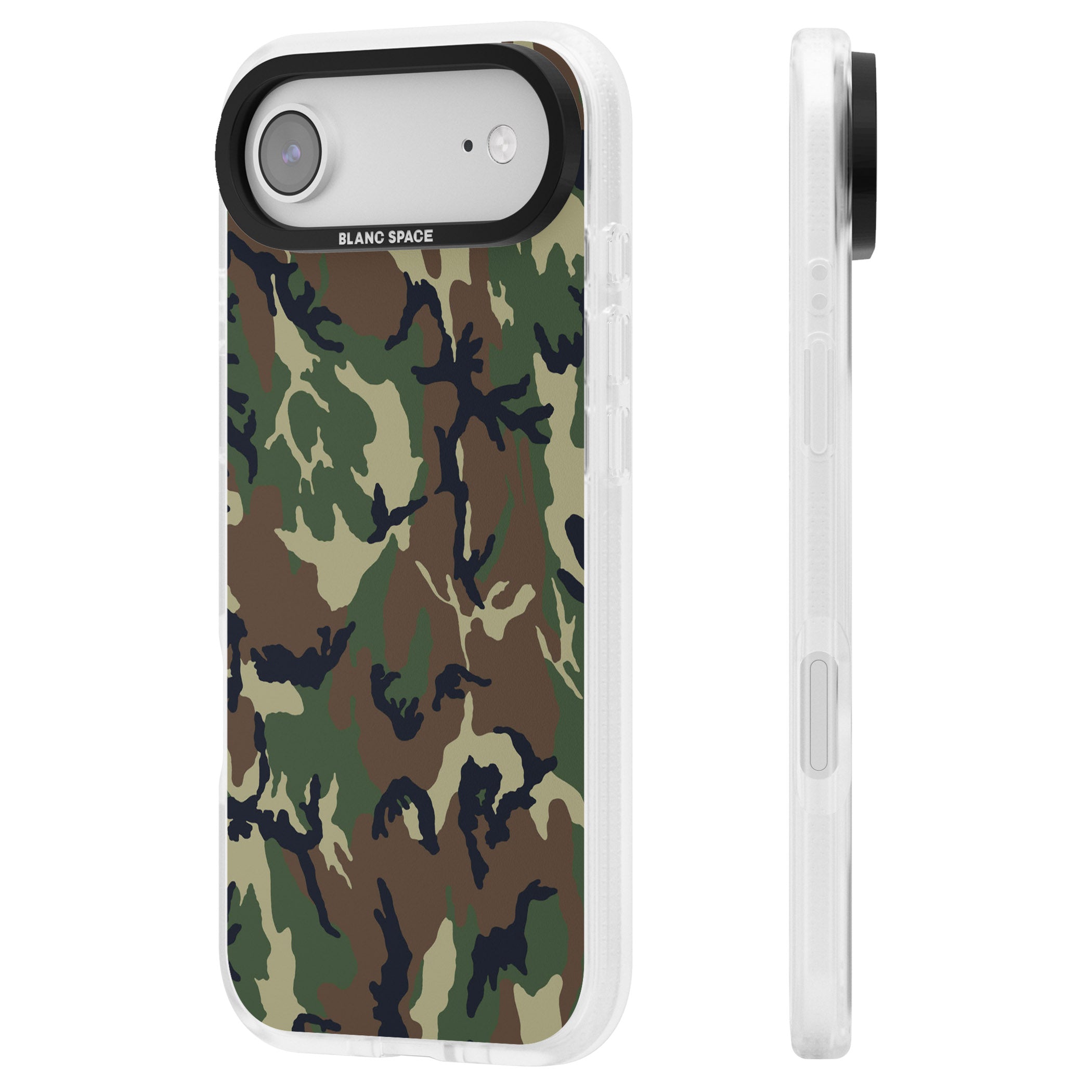 Forest Green Camo iPhone 17 Air Impact Air Clear Phone Case Side Profile
