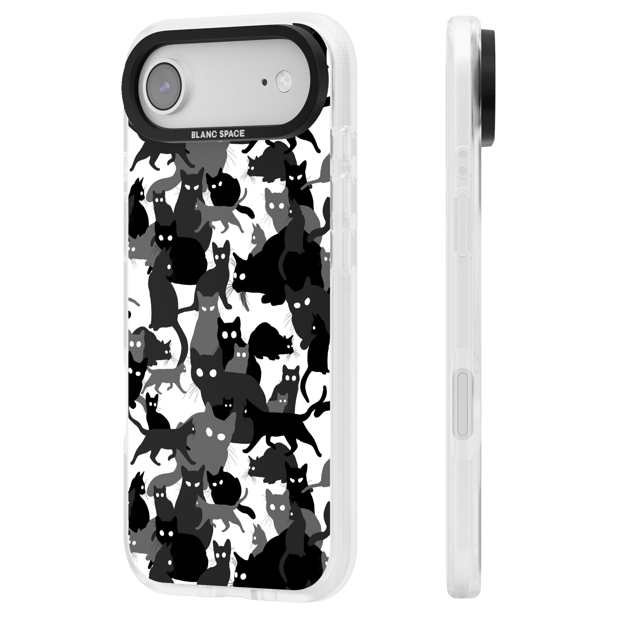 Black & White Cat Camouflage iPhone 17 Air Impact Air Clear Phone Case Side Profile