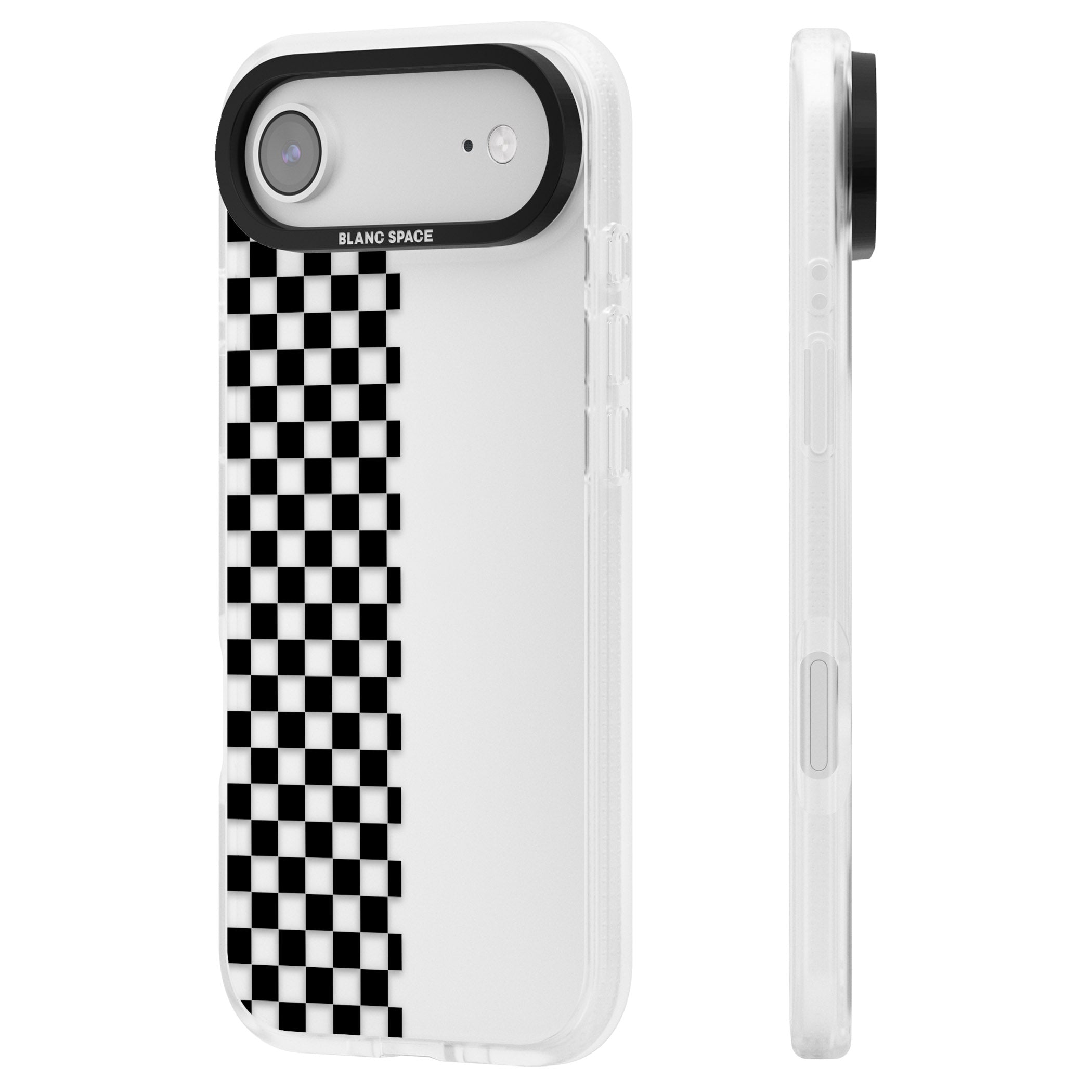 Checker: Half Black Check On Clear iPhone 17 Air Impact Air Clear Phone Case Side Profile