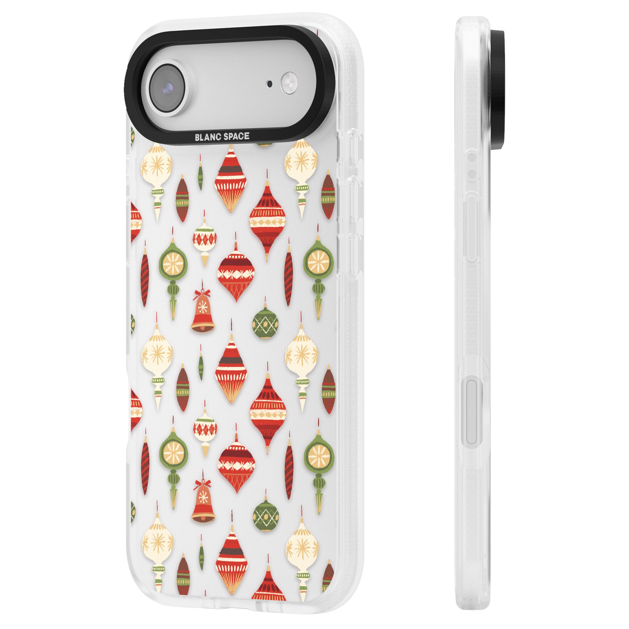 Christmas Baubles Pattern iPhone 17 Air Impact Air Clear Phone Case Side Profile