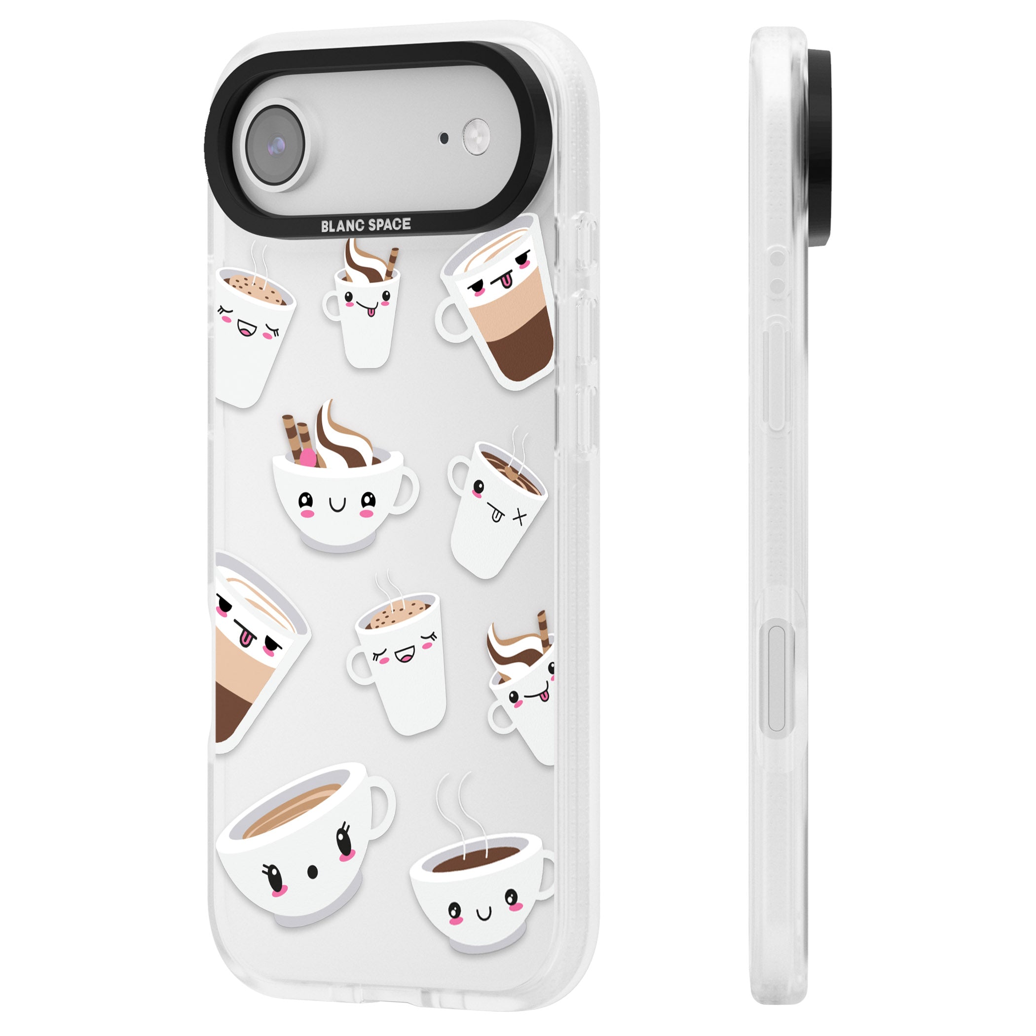 Coffee Faces iPhone 17 Air Impact Air Clear Phone Case Side Profile