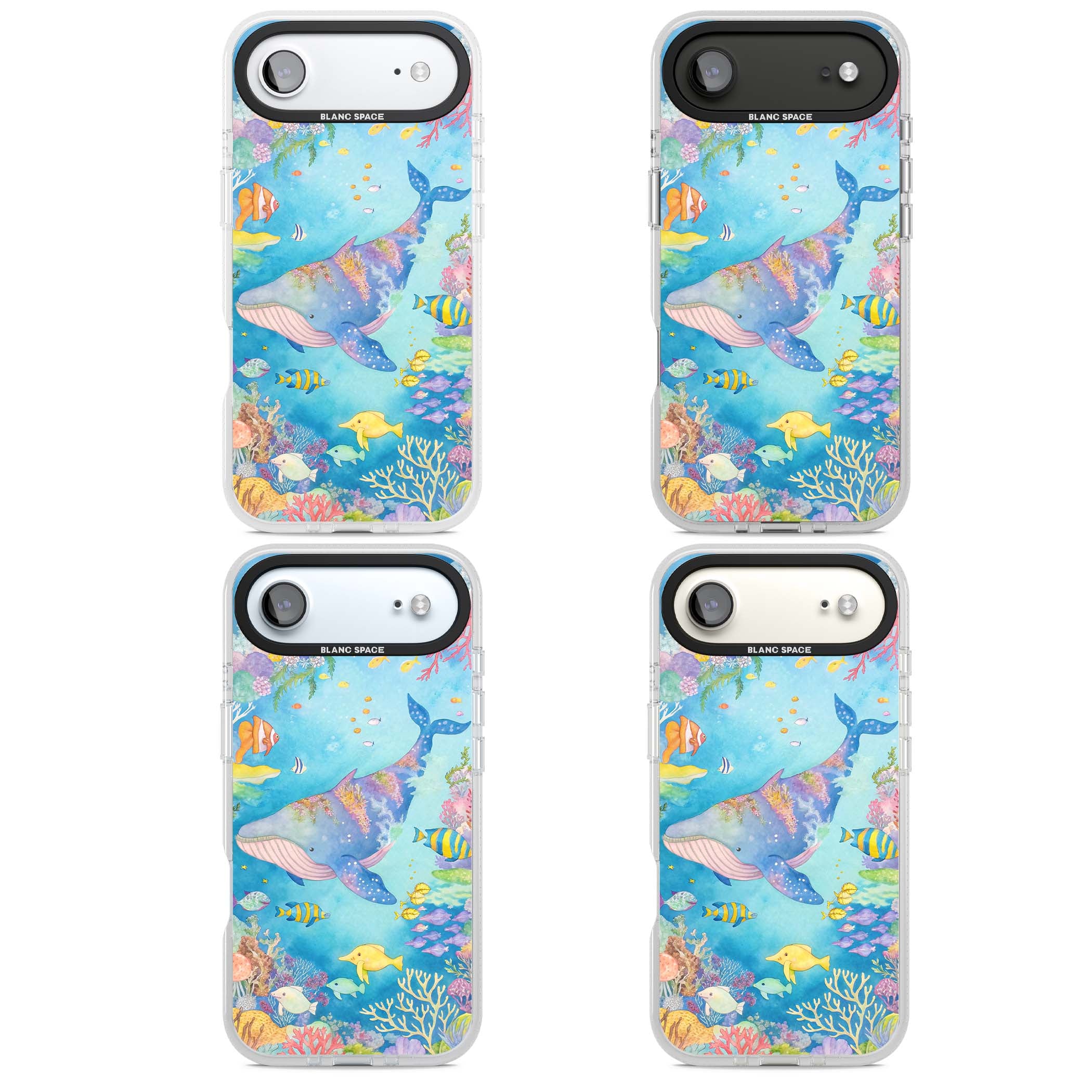 Coral Lagoon ocean iPhone case featuring a watercolour whale, coral reef and tropical fish | Clear Case Impact Air case for iPhone Air