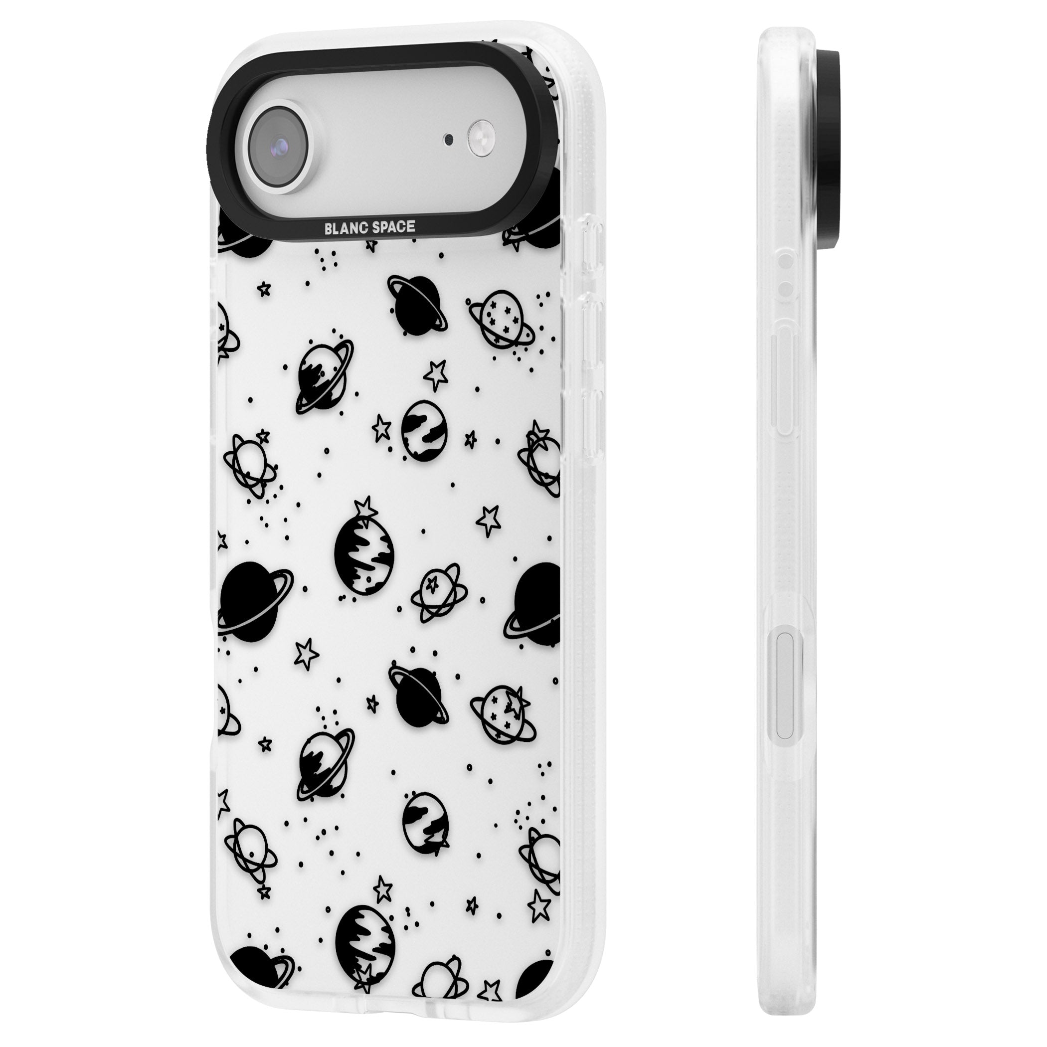 Black Planets iPhone 17 Air Impact Air Clear Phone Case Side Profile