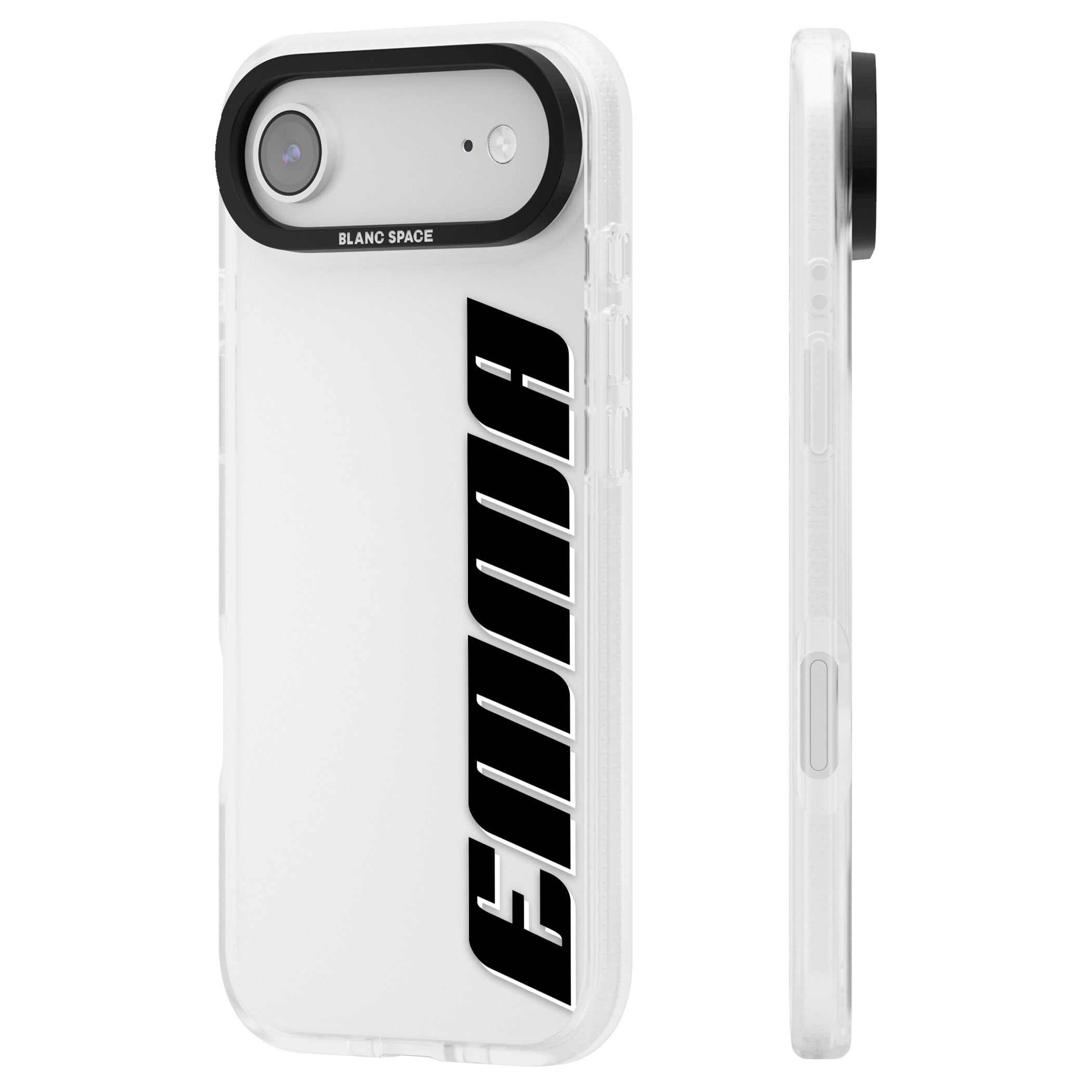 Personalised Vertical Bold Name iPhone 17 Air Impact Air Clear Phone Case Side Profile