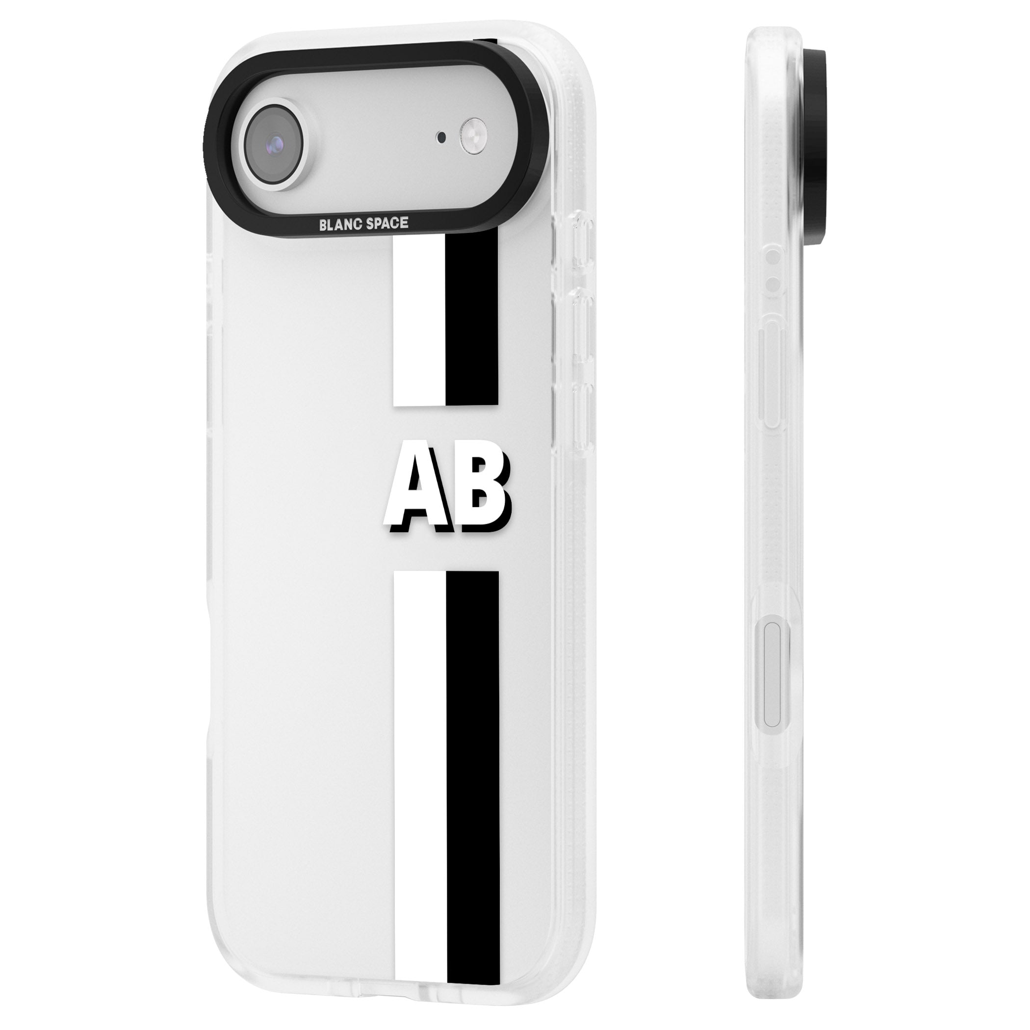 Personalised Bold Two Stripe Name iPhone 17 Air Impact Air Clear Phone Case Side Profile
