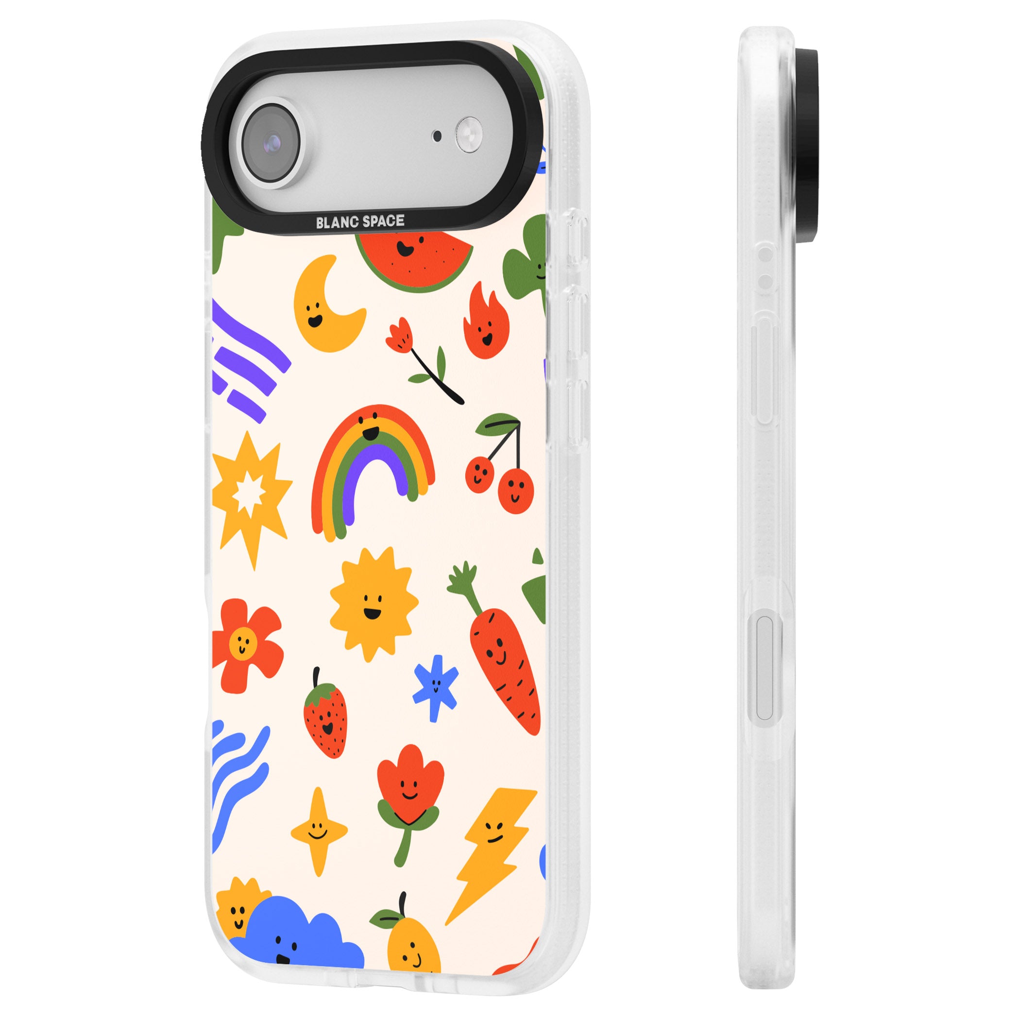 Playful Kawaii Icons iPhone 17 Air Impact Air Clear Phone Case Side Profile