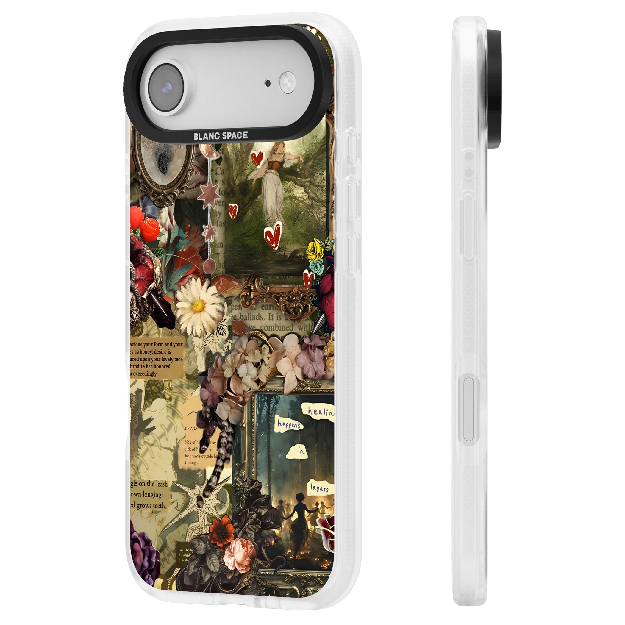 Textbook Romance Collage iPhone 17 Air Impact Air Clear Phone Case Side Profile