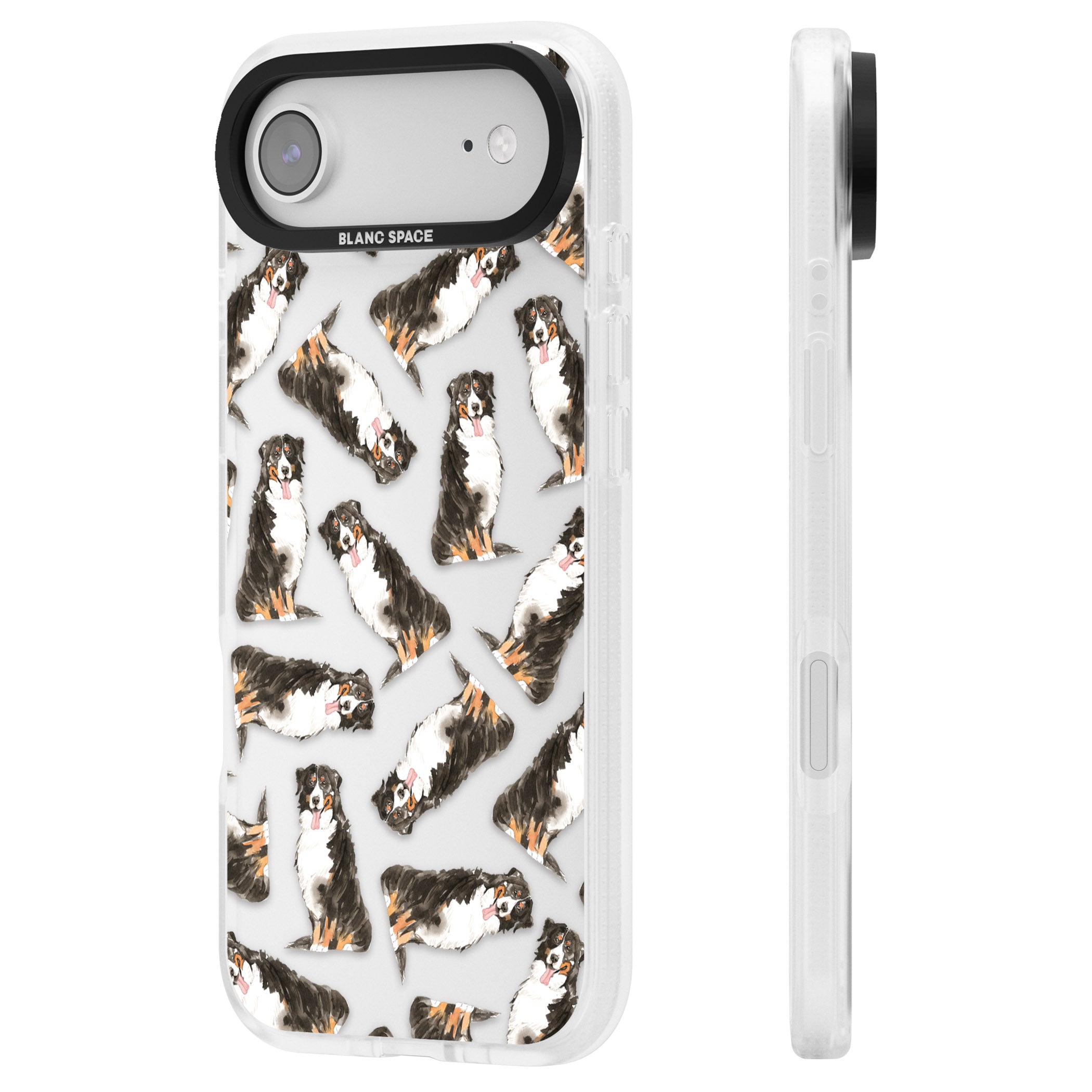 Bernese Mountain Dog Pattern iPhone 17 Air Impact Air Clear Phone Case Side Profile