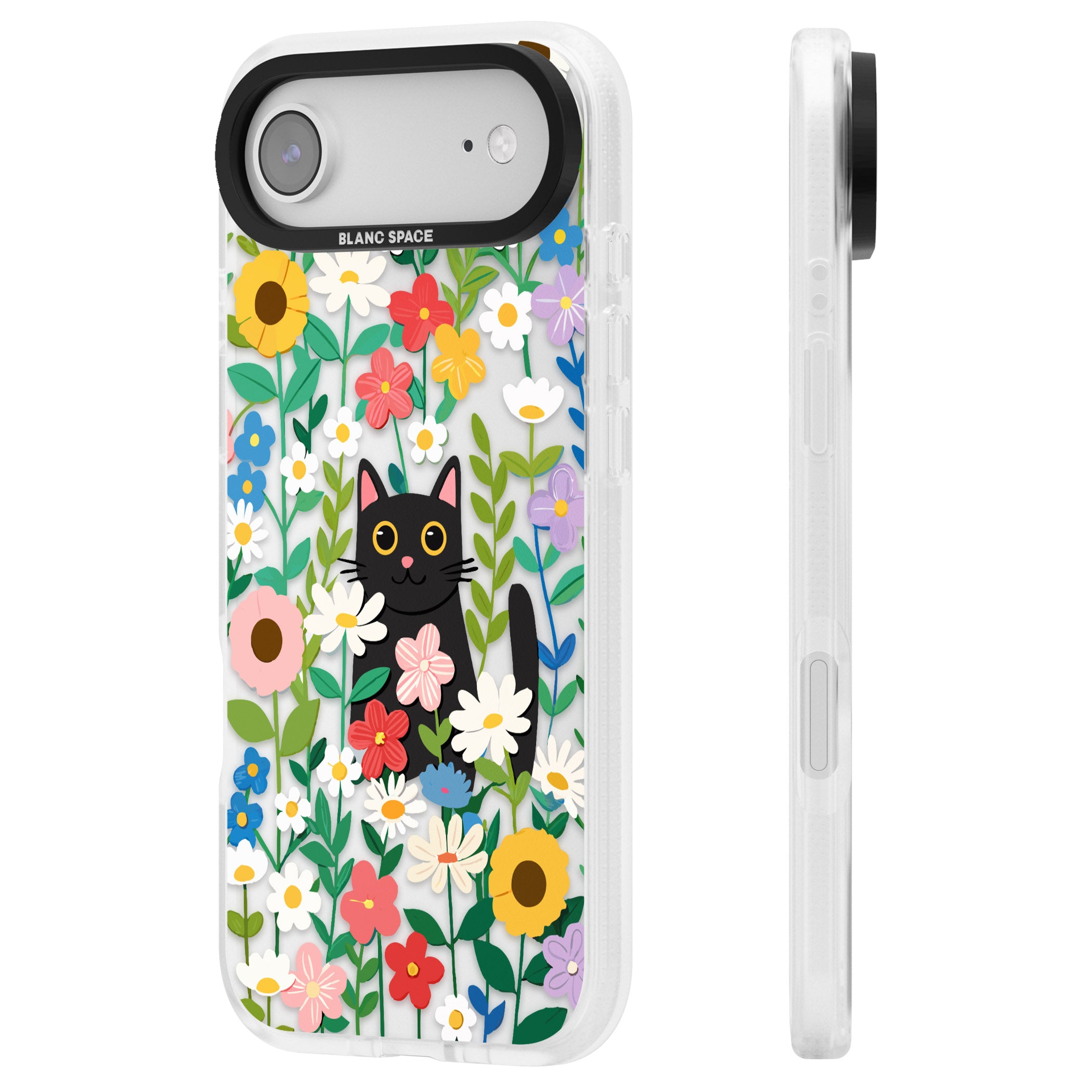 Whiskers & Wildflowers Cat iPhone 17 Air Impact Air Clear Phone Case Side Profile