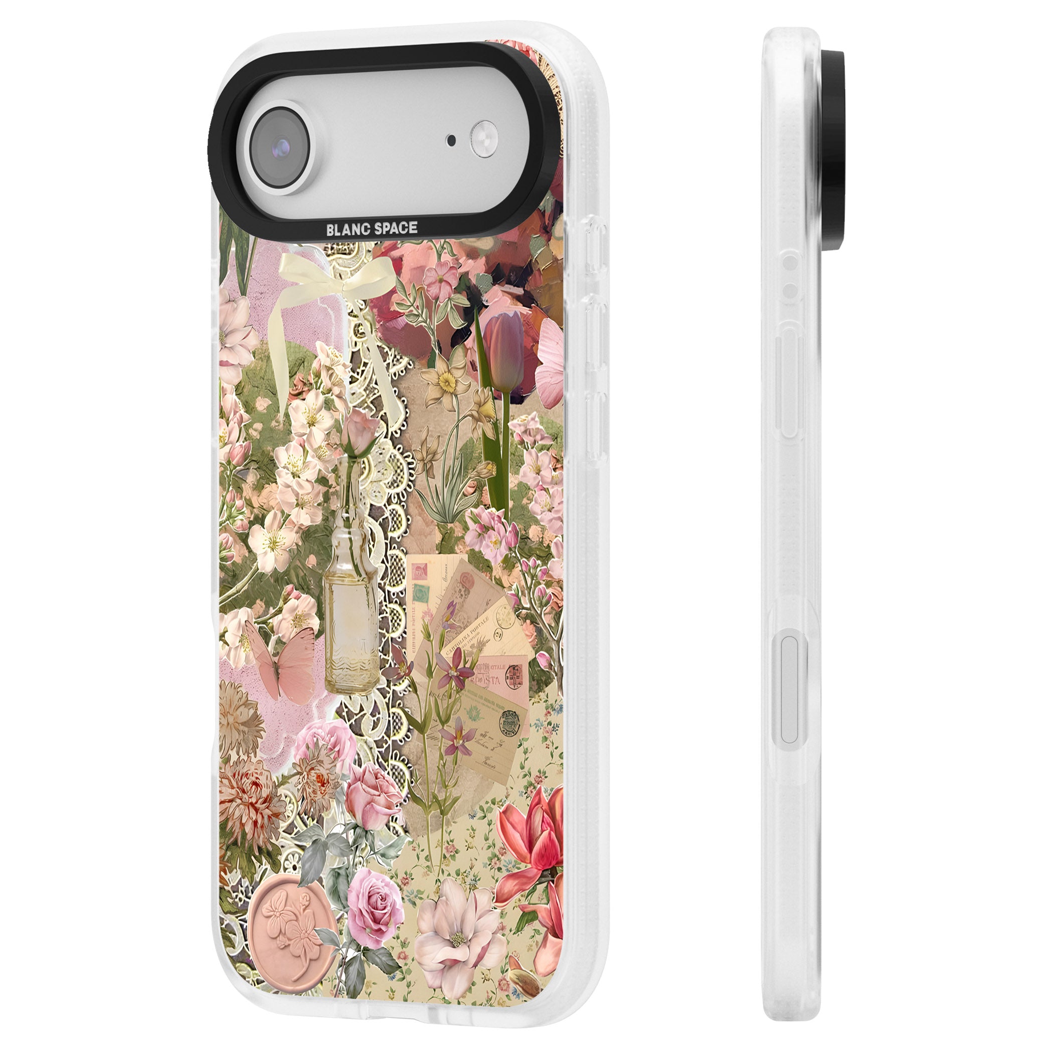 Soft Pink Flower Collage iPhone 17 Air Impact Air Clear Phone Case Side Profile