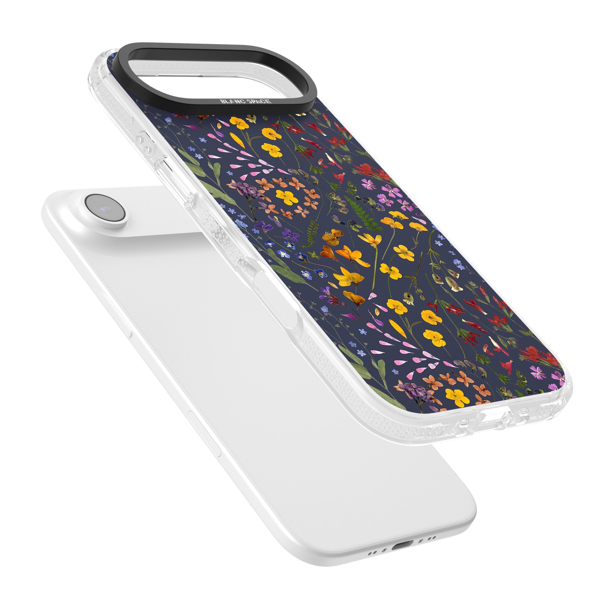 Wildflower Leaves Cluster Navy iPhone 17 Air Impact Air Clear Phone Case Colours