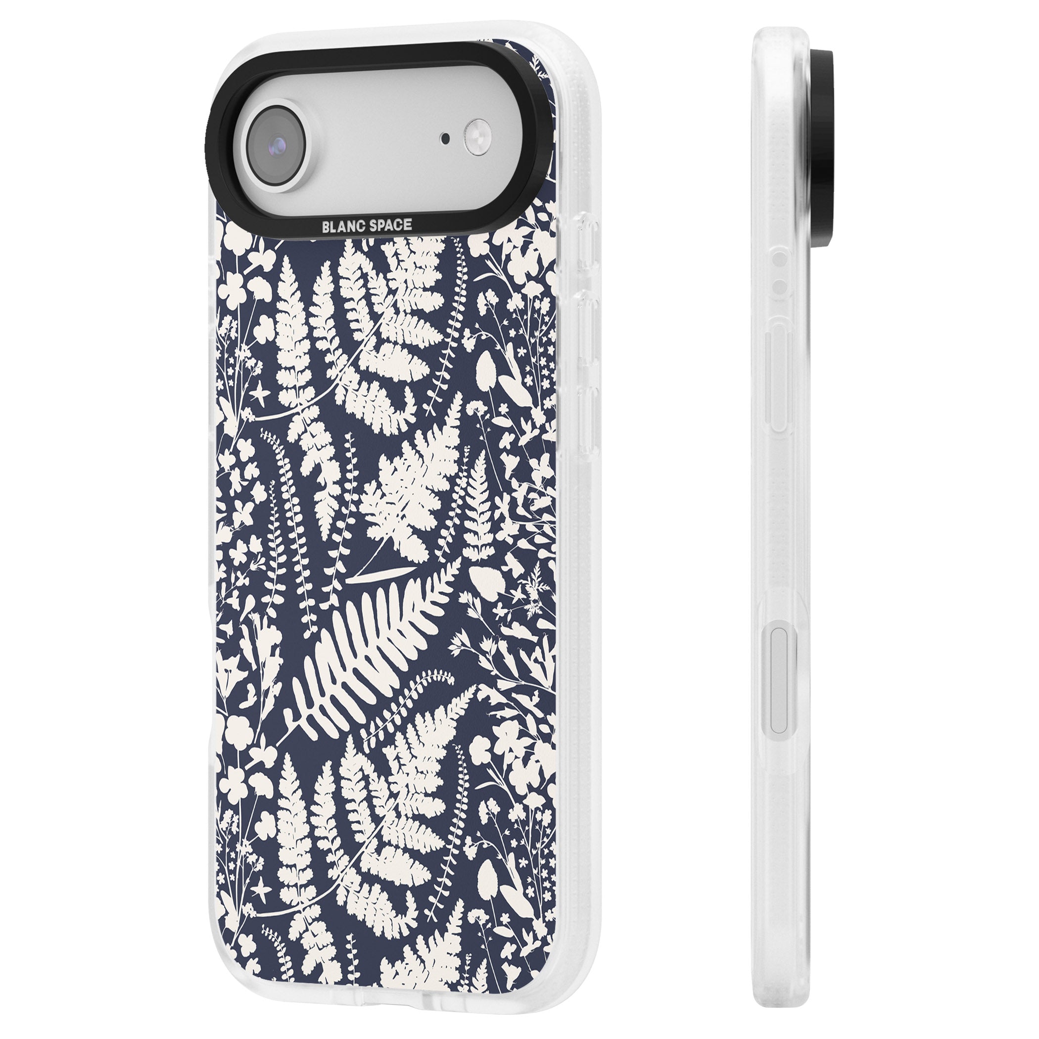 Wildflowers & Ferns On Navy iPhone 17 Air Impact Air Clear Phone Case Side Profile
