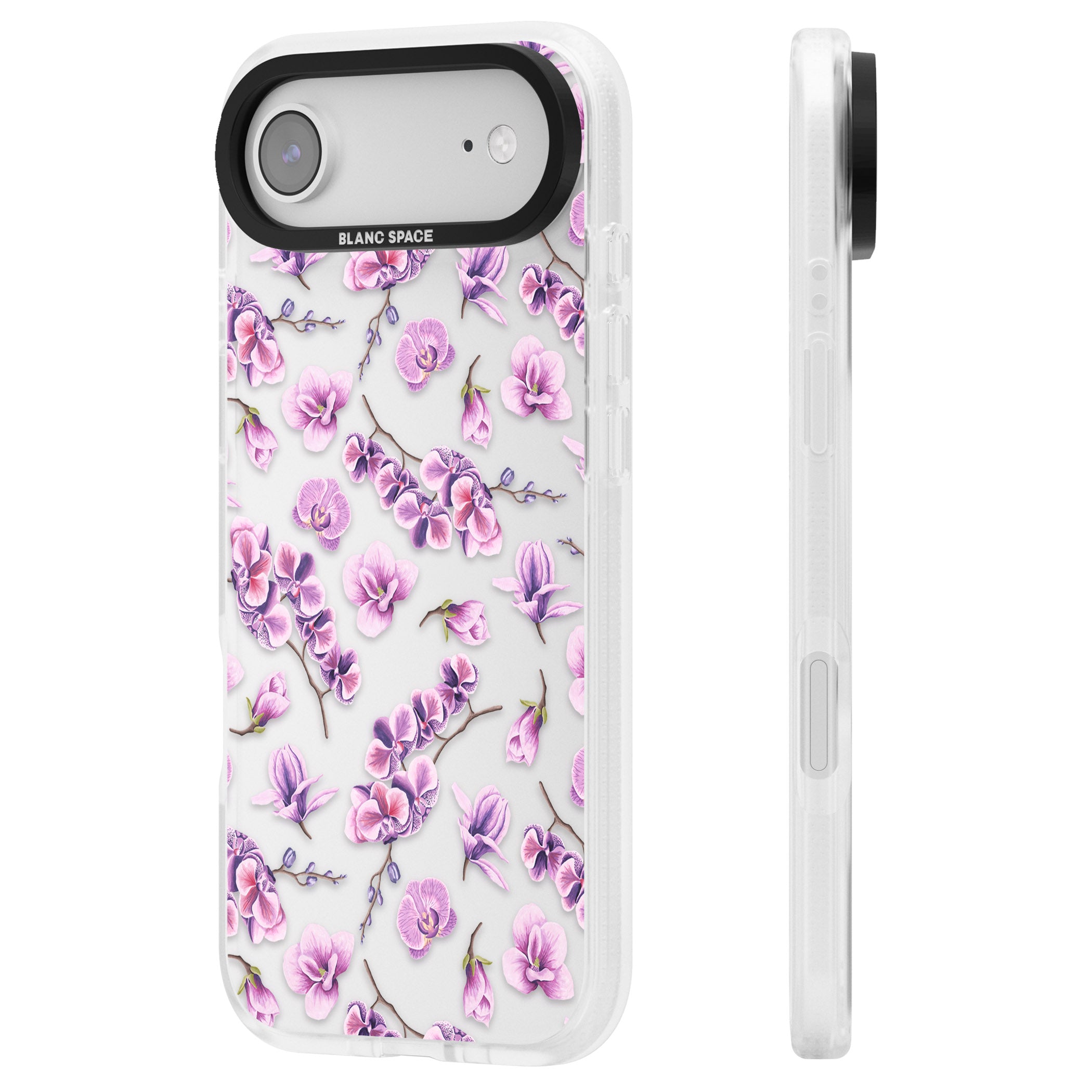 Purple Orchids Floral iPhone 17 Air Impact Air Clear Phone Case Side Profile