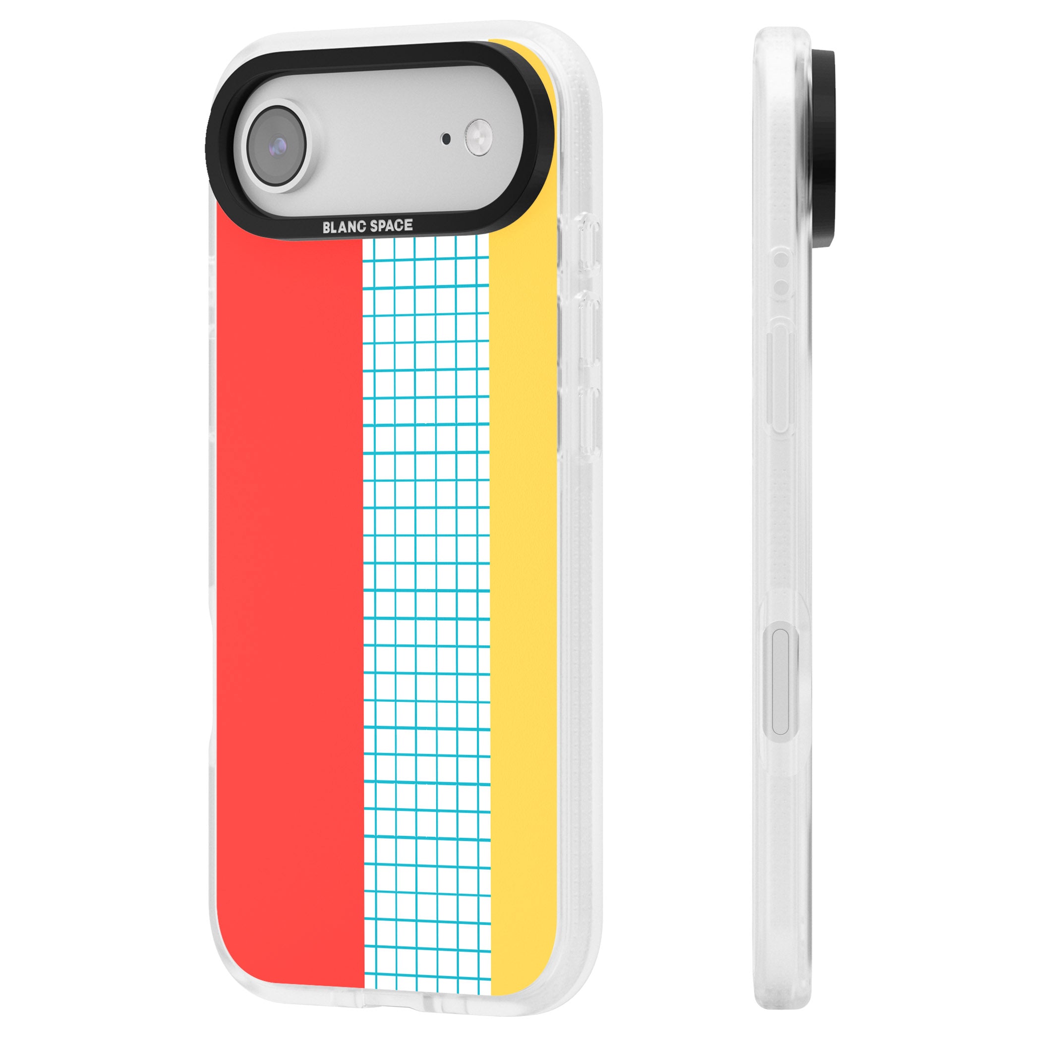 Abstract Grid Red, Blue, Yellow iPhone 17 Air Impact Air Clear Phone Case Side Profile