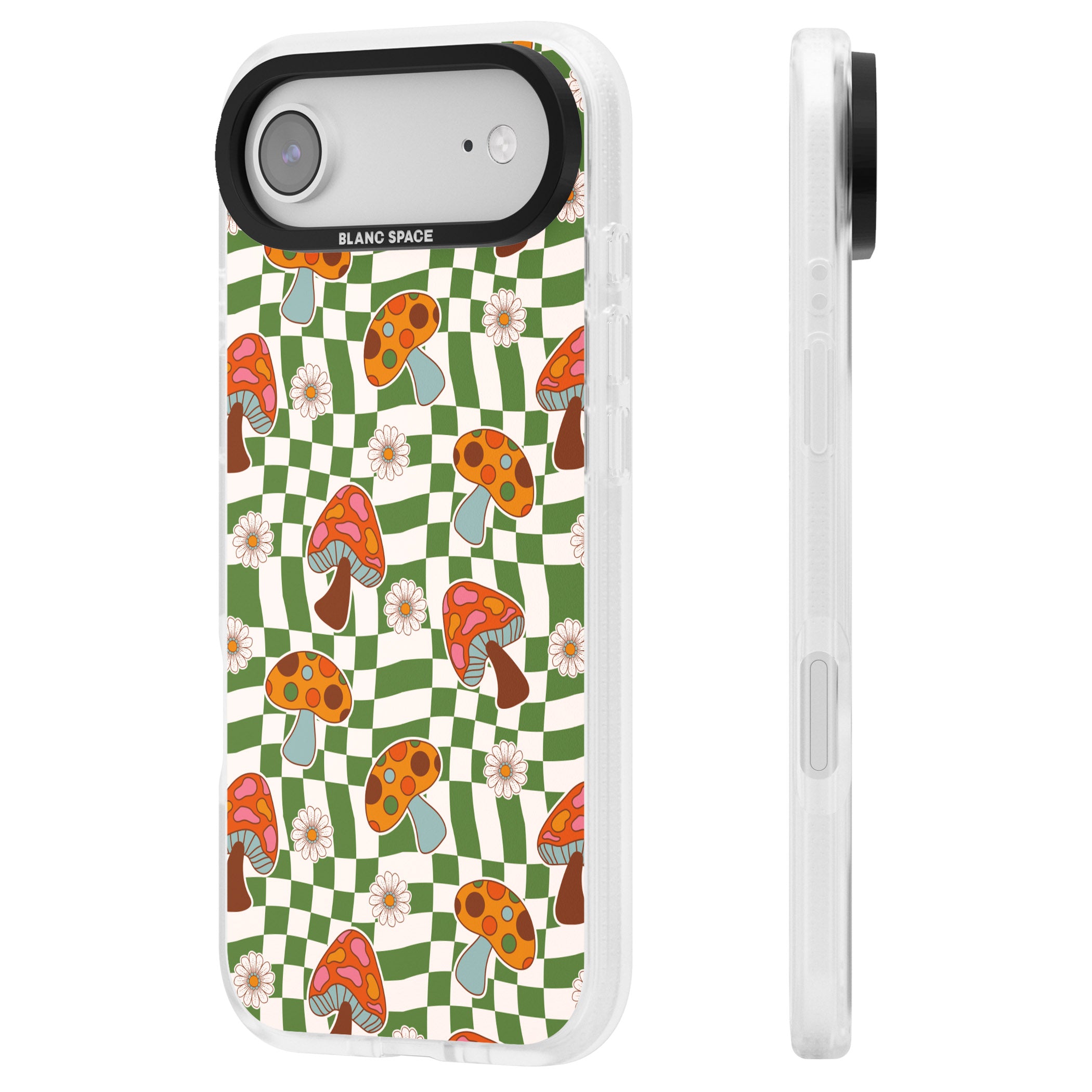 Wavy Checked Shroom & Bloom iPhone 17 Air Impact Air Clear Phone Case Side Profile