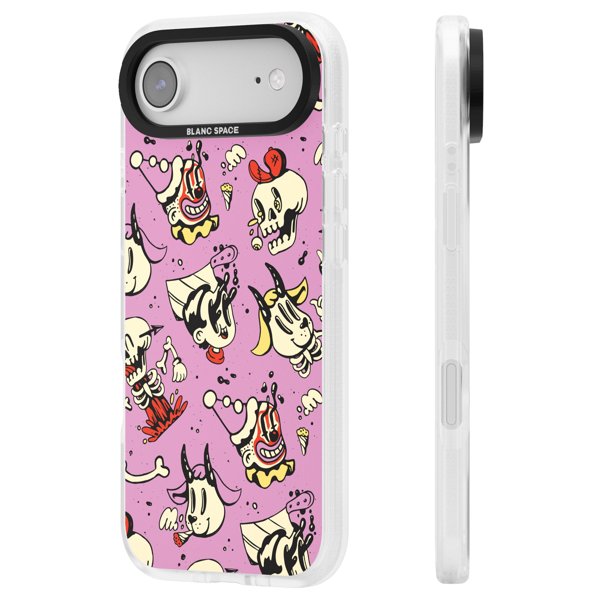 Purple Retro Halloween Pattern iPhone 17 Air Impact Air Clear Phone Case Side Profile