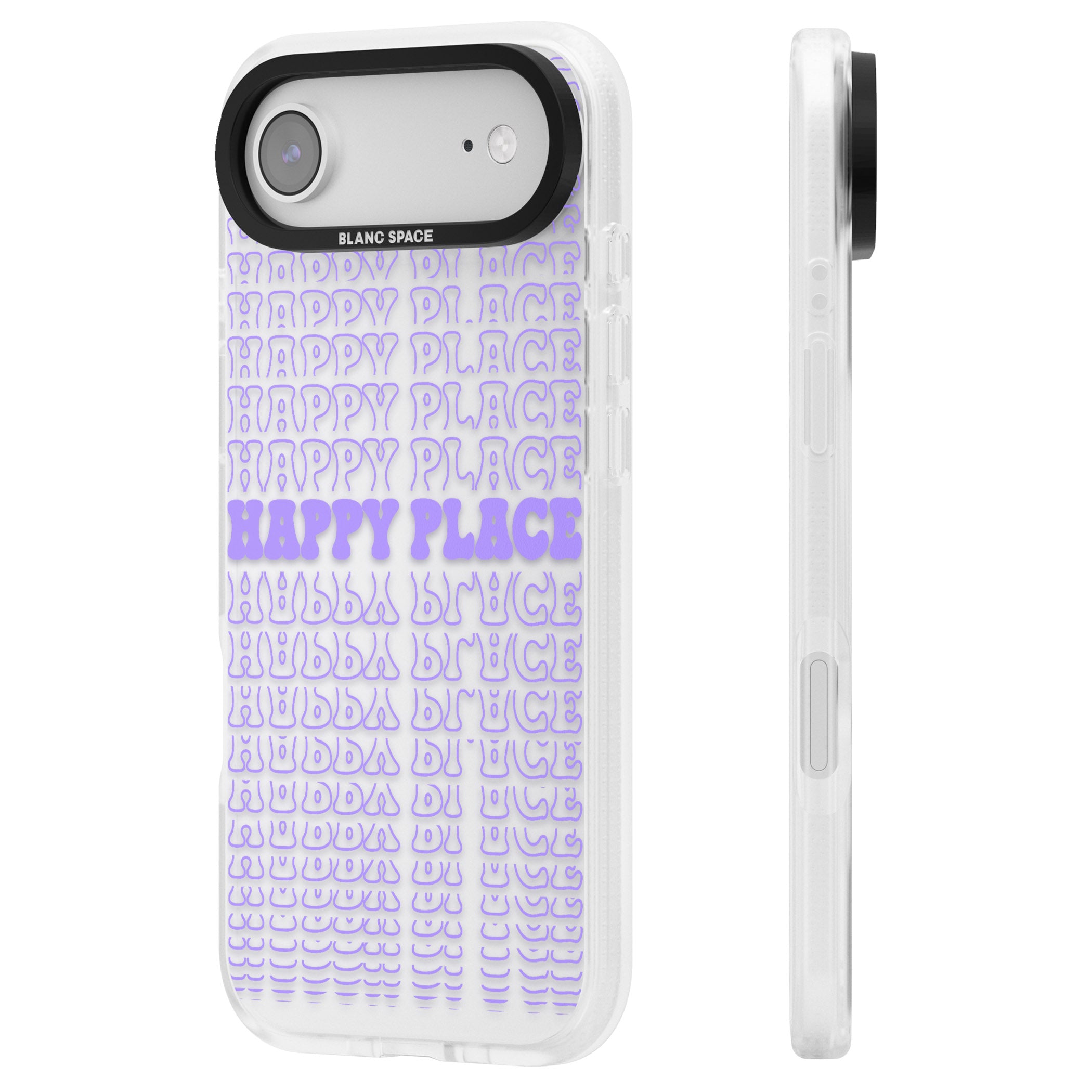 Happy Place (Purple) iPhone 17 Air Impact Air Clear Phone Case Side Profile