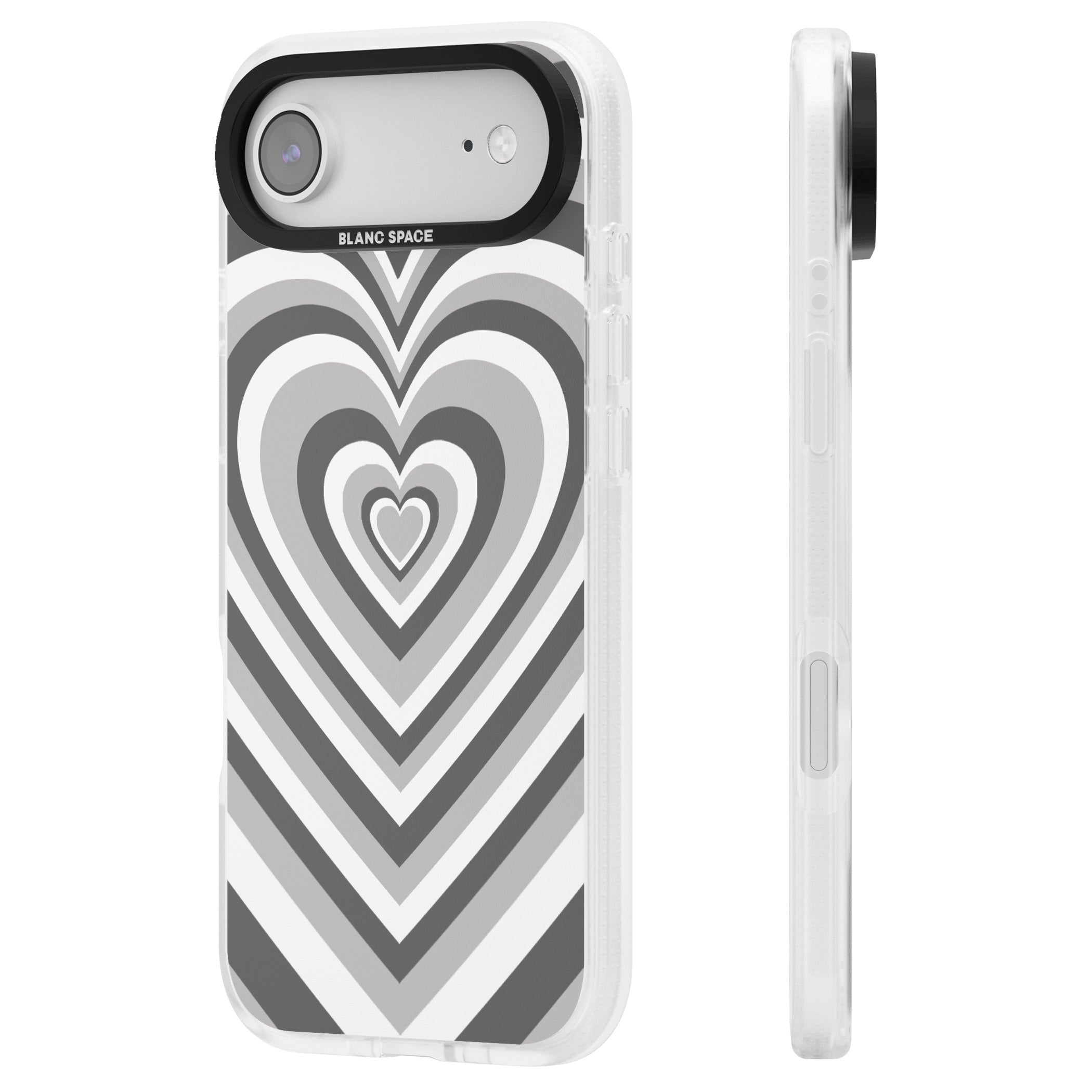 Monochrome Heart Illusion iPhone 17 Air Impact Air Clear Phone Case Side Profile