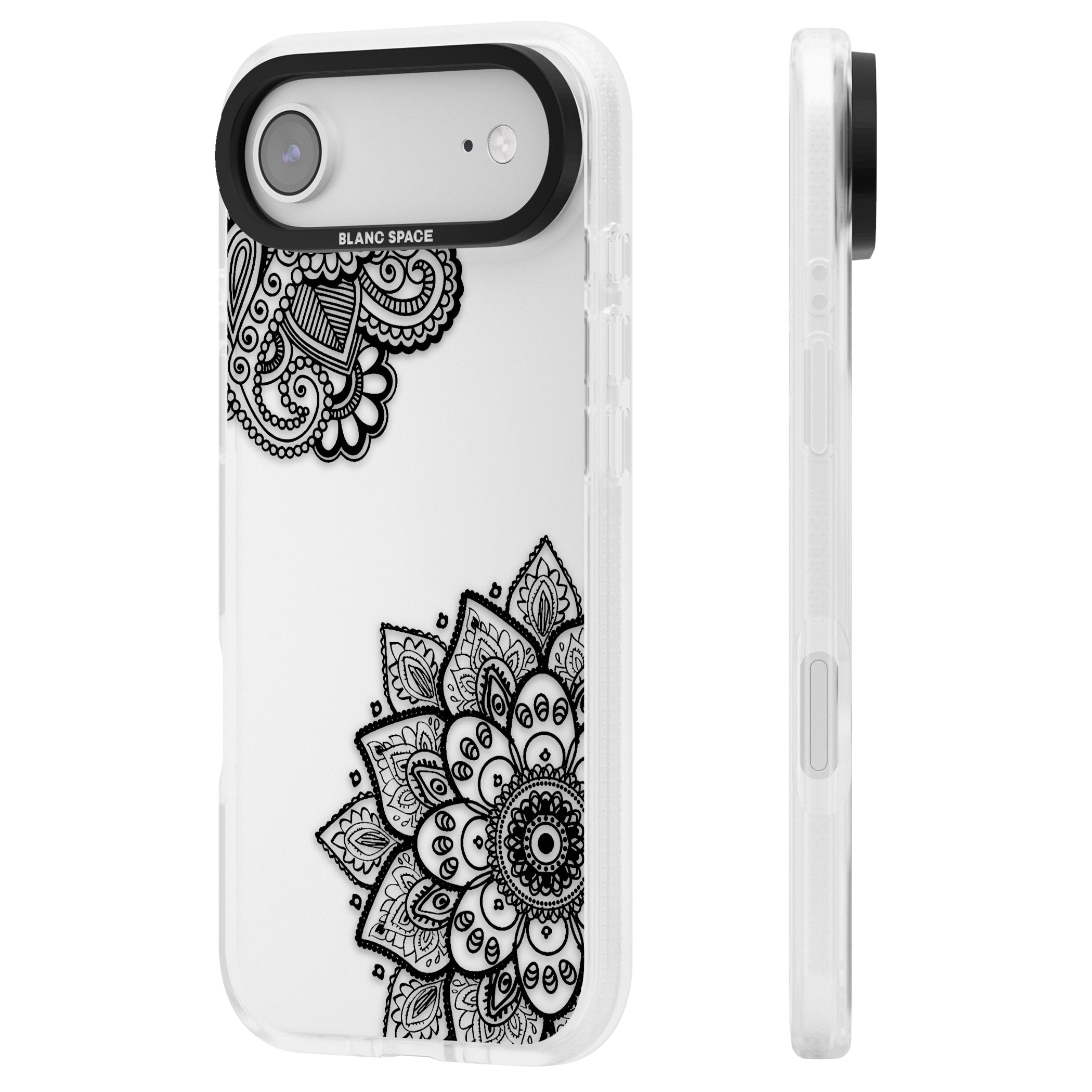 Black Henna Florals iPhone 17 Air Impact Air Clear Phone Case Side Profile