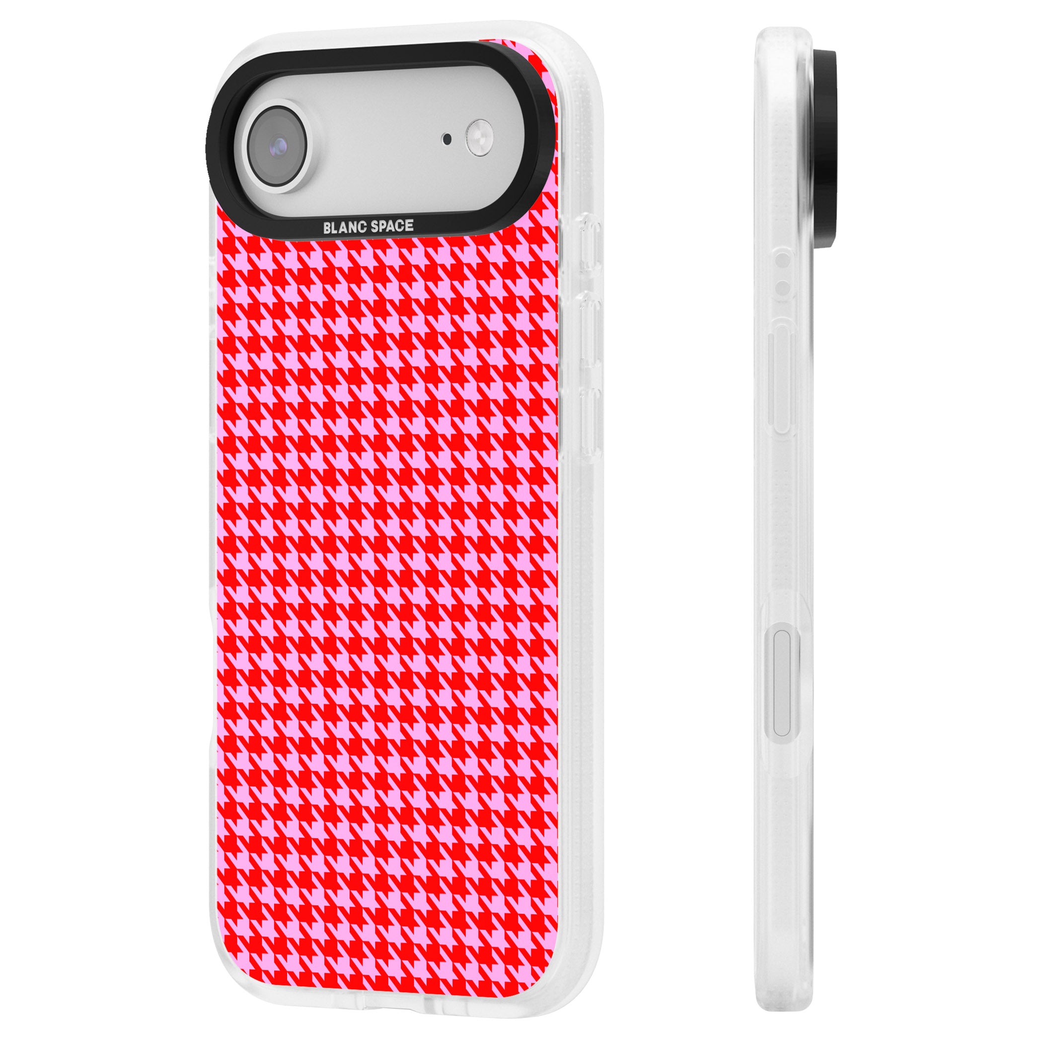 Neon Pink & Red Houndstooth iPhone 17 Air Impact Air Clear Phone Case Side Profile