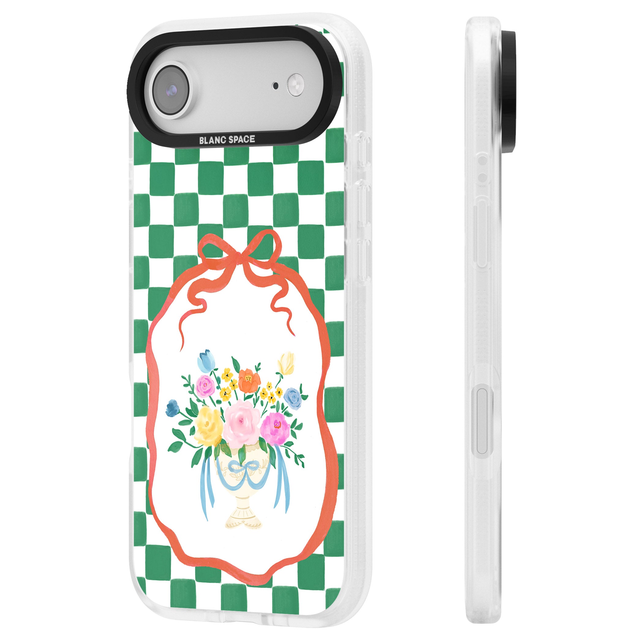 Green Checked Bouquet iPhone 17 Air Impact Air Clear Phone Case Side Profile